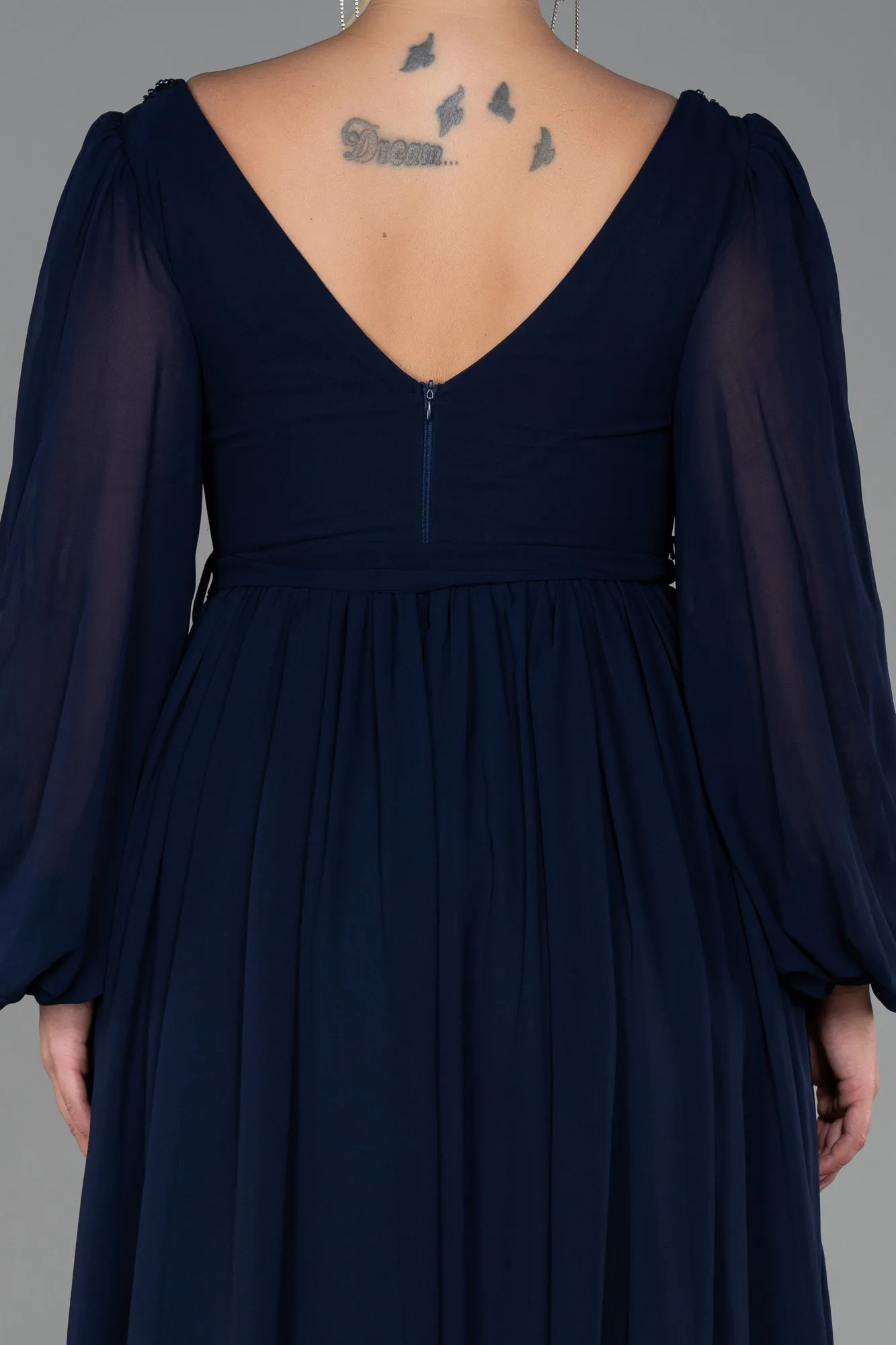 Navy Blue-Long Chiffon Plus Size Evening Dress ABU3244