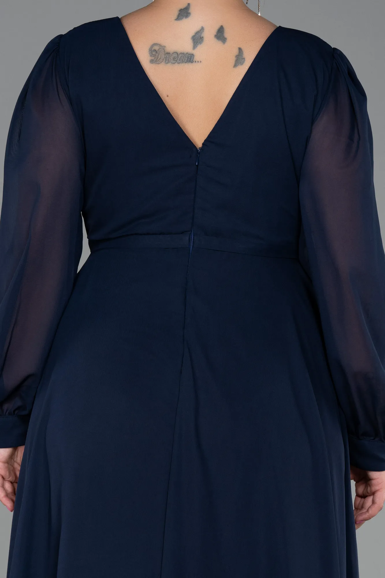 Navy Blue-Long Chiffon Plus Size Evening Dress ABU3254