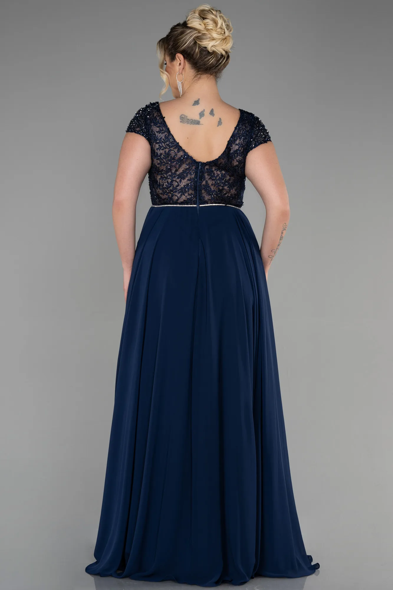 Navy Blue-Long Chiffon Plus Size Evening Dress ABU3441