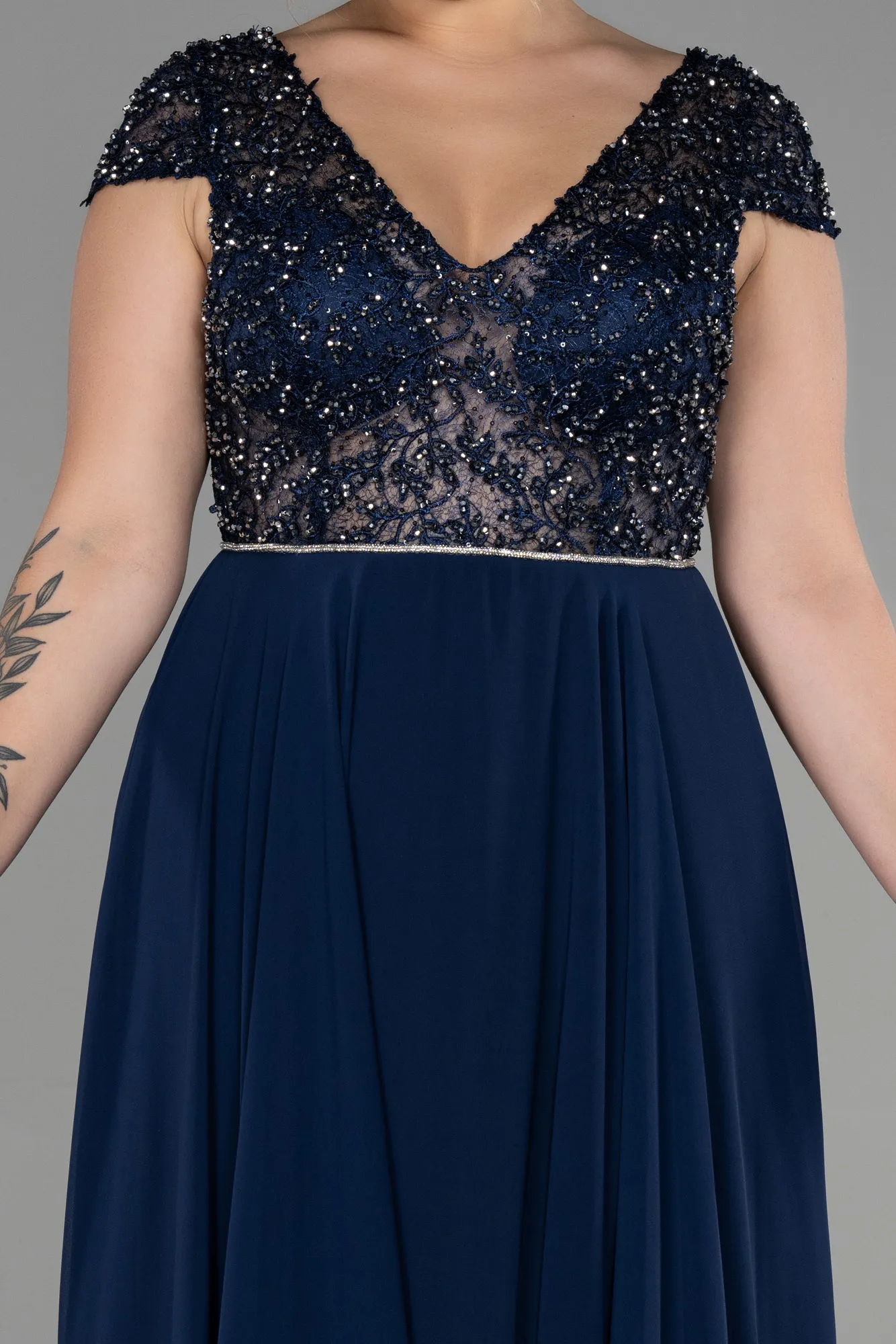 Navy Blue-Long Chiffon Plus Size Evening Dress ABU3441