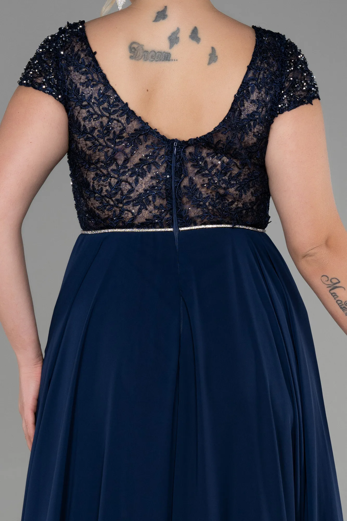 Navy Blue-Long Chiffon Plus Size Evening Dress ABU3441