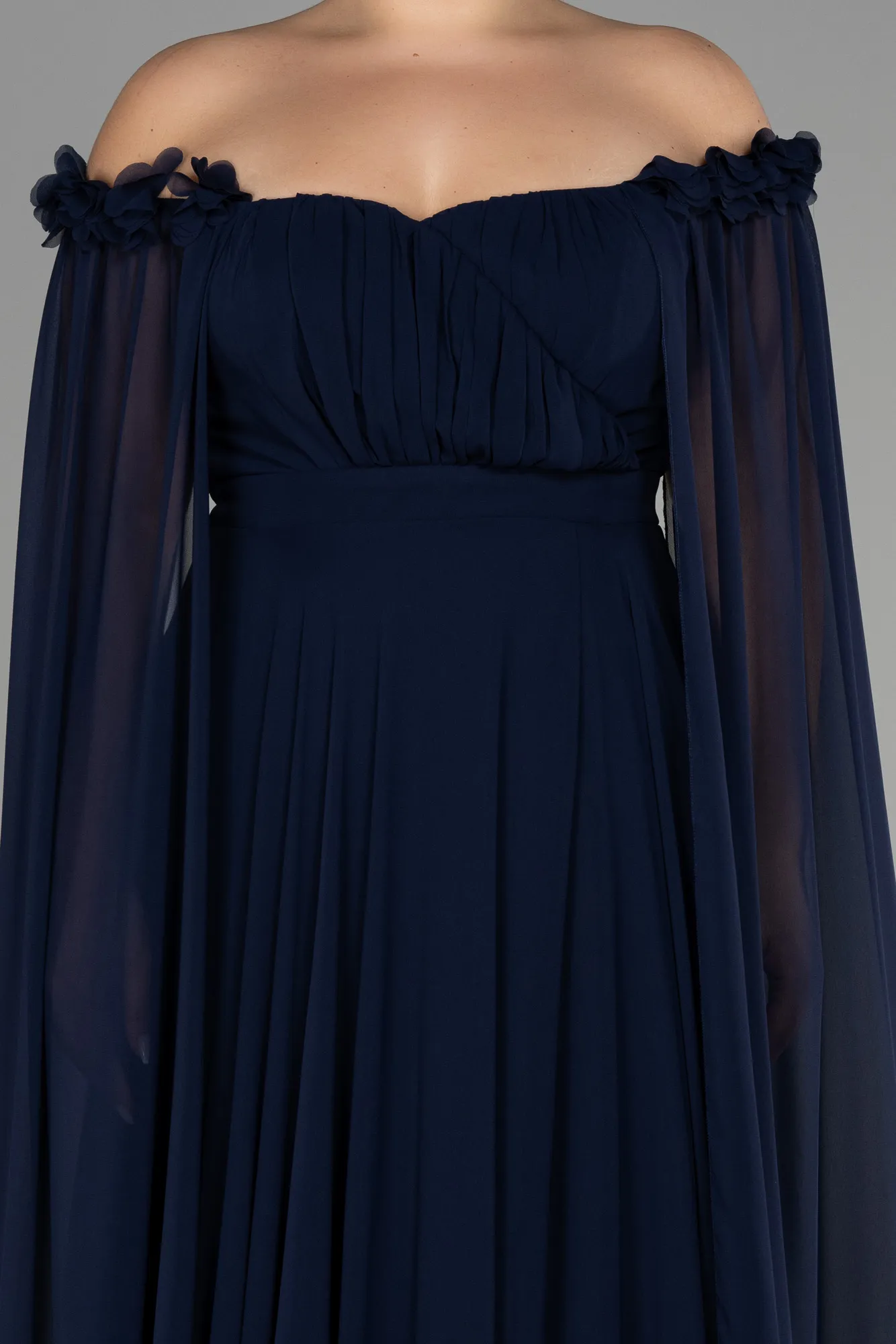 Navy Blue-Long Chiffon Plus Size Evening Dress ABU3464