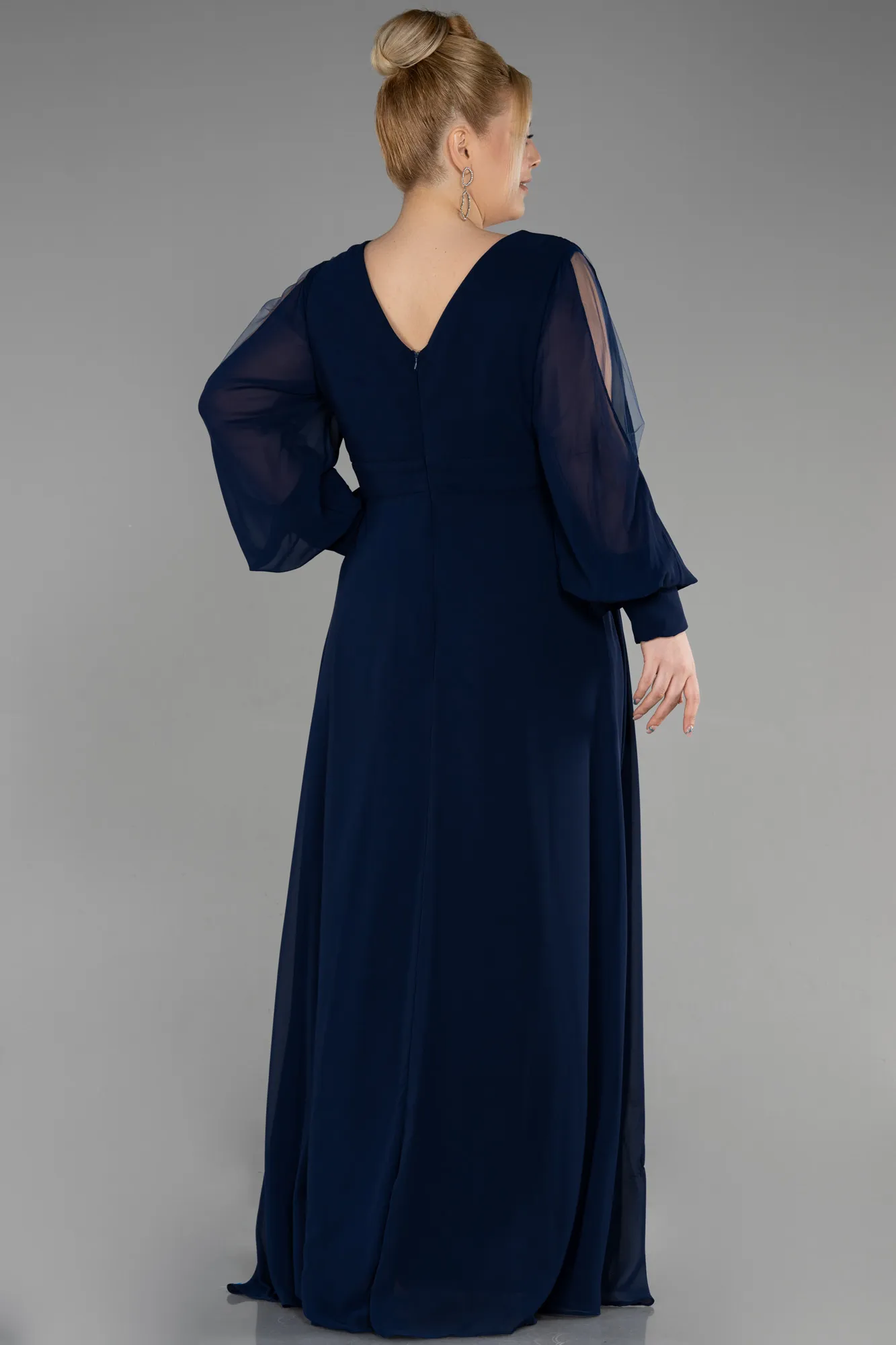 Navy Blue-Long Chiffon Plus Size Evening Dress ABU3644