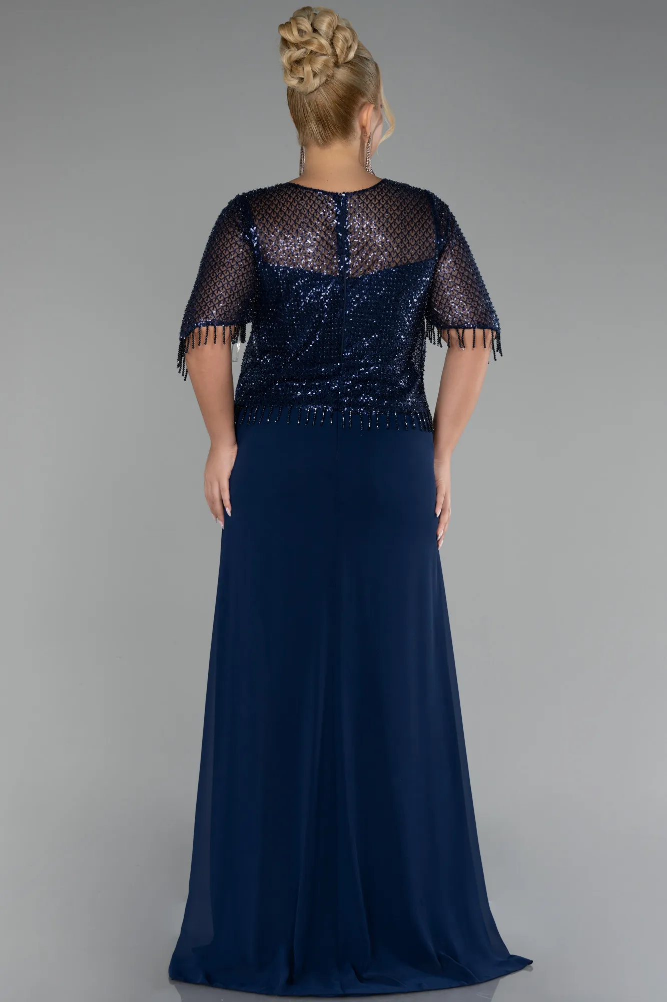 Navy Blue-Long Chiffon Plus Size Evening Dress ABU4075