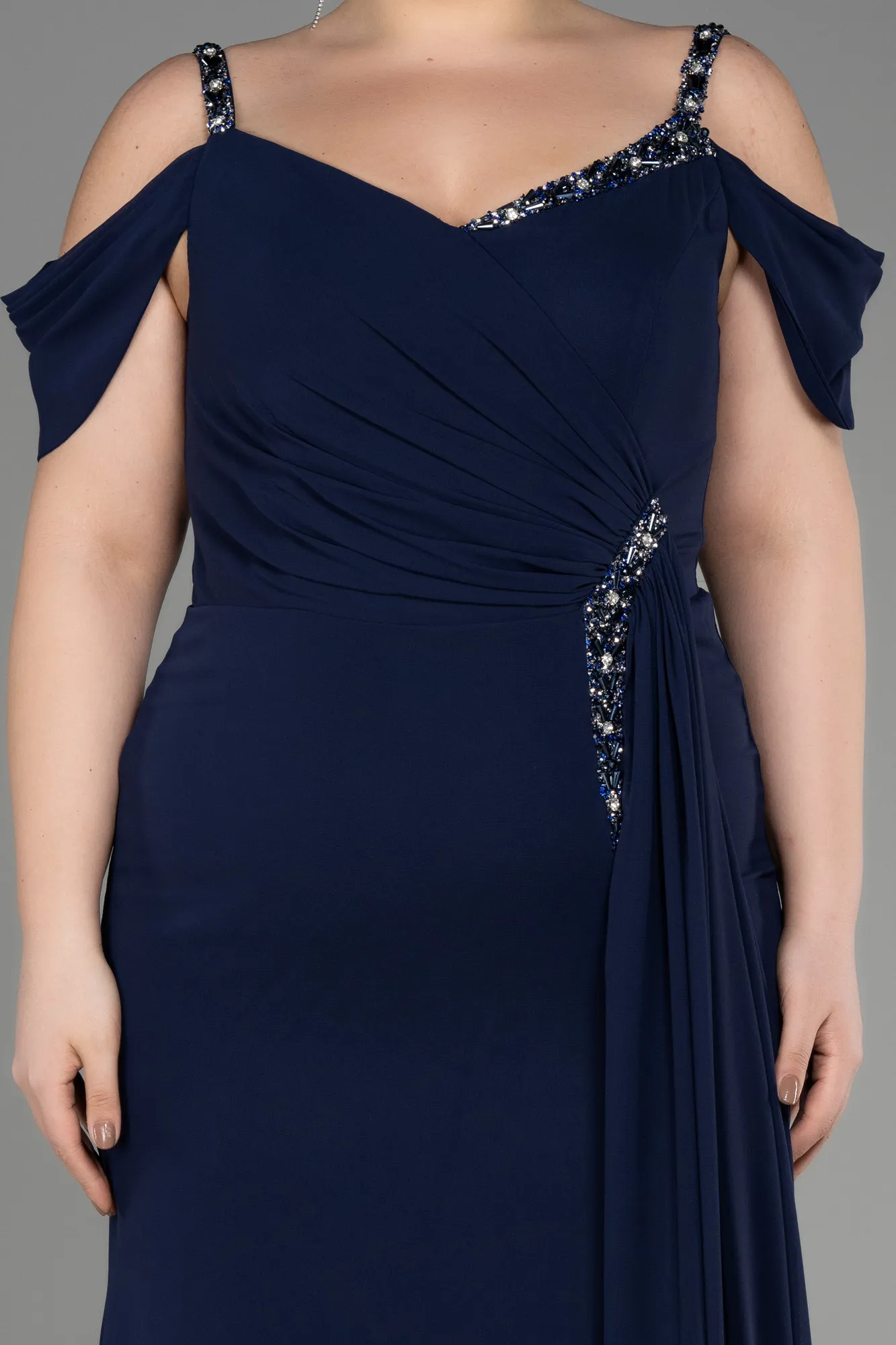 Navy Blue-Long Chiffon Plus Size Evening Gown ABU3742