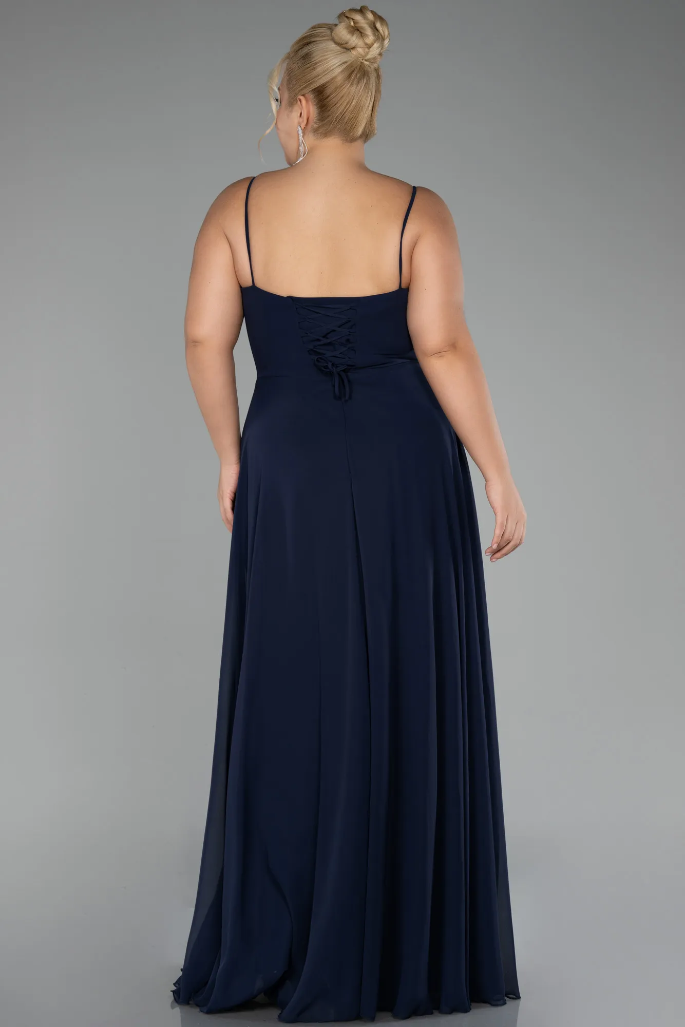 Navy Blue-Long Chiffon Plus Size Prom Dress ABU4166