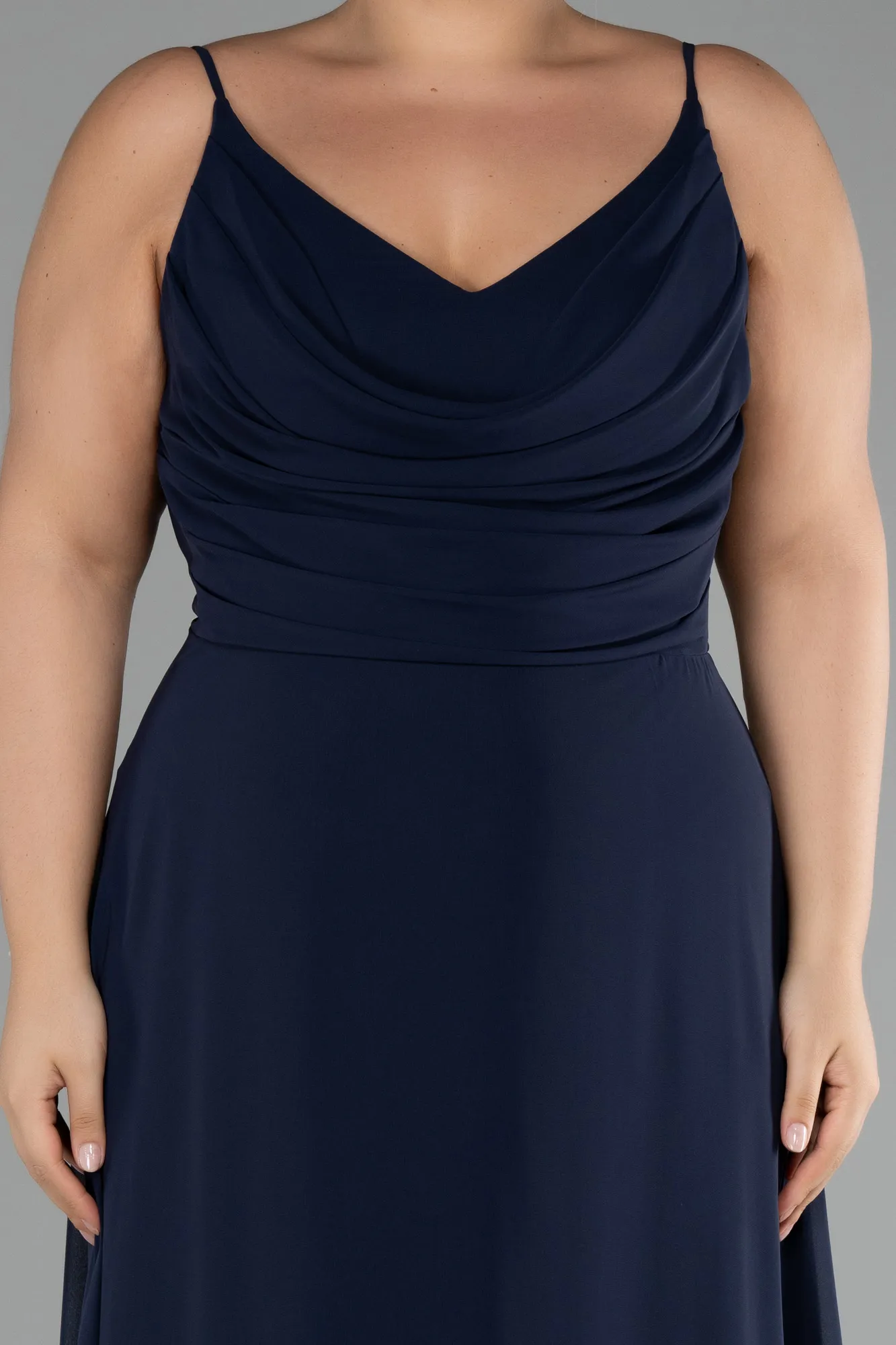 Navy Blue-Long Chiffon Plus Size Prom Dress ABU4166