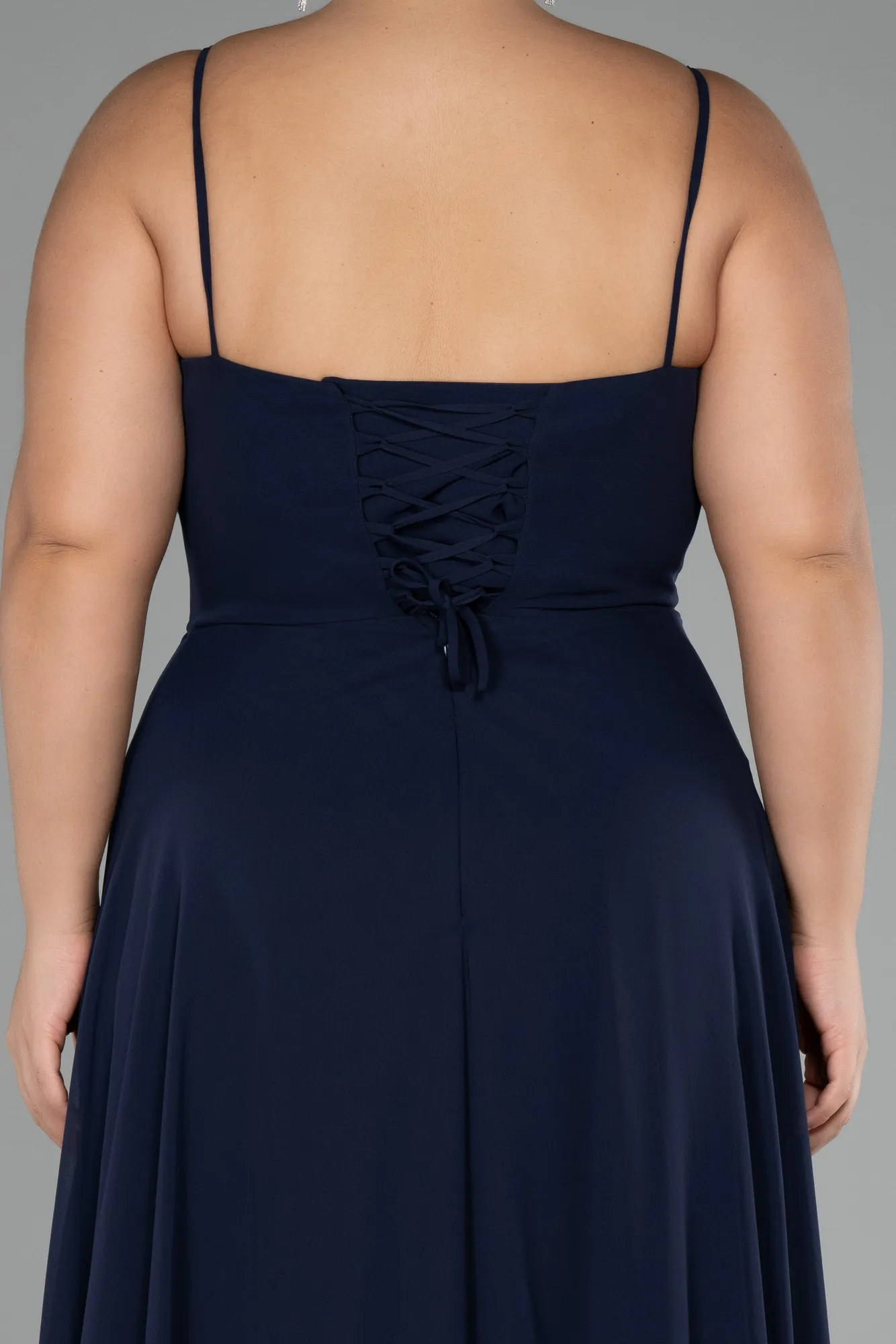 Navy Blue-Long Chiffon Plus Size Prom Dress ABU4166