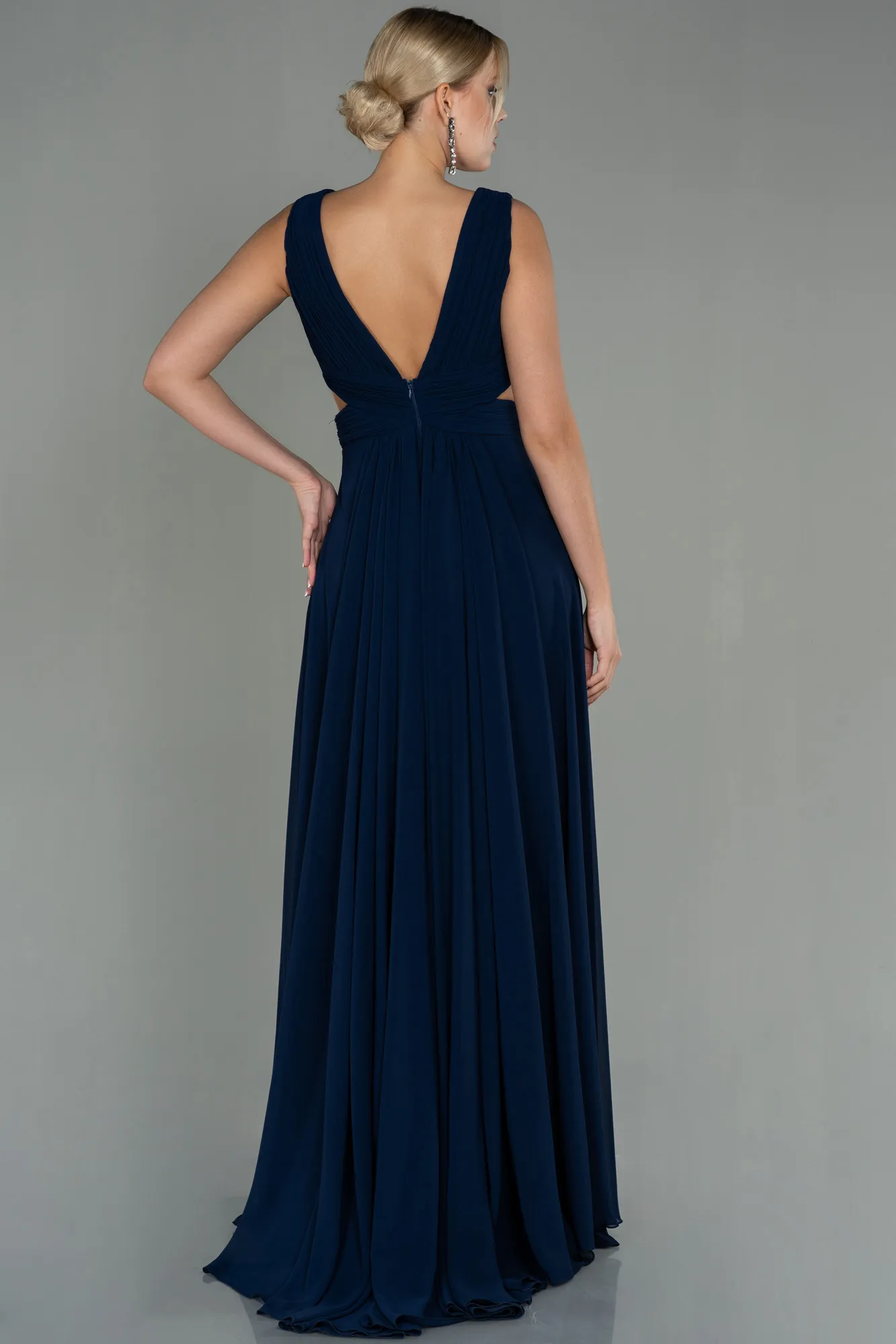 Navy Blue-Long Chiffon Prom Gown ABU3066