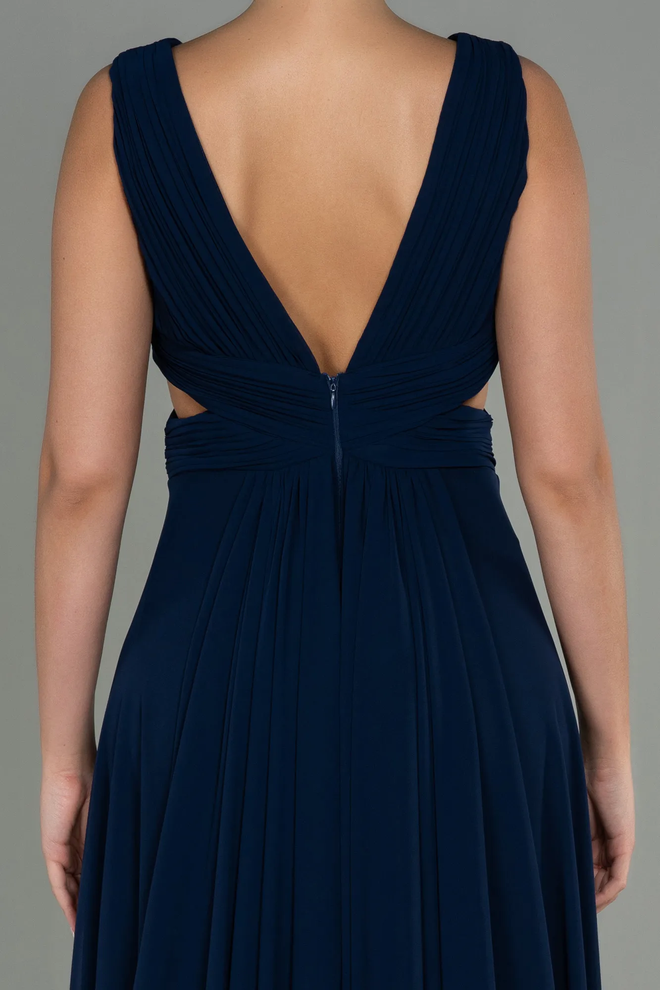 Navy Blue-Long Chiffon Prom Gown ABU3066