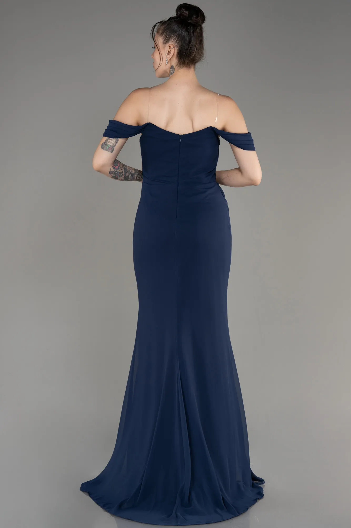 Navy Blue-Long Chiffon Prom Gown ABU3211