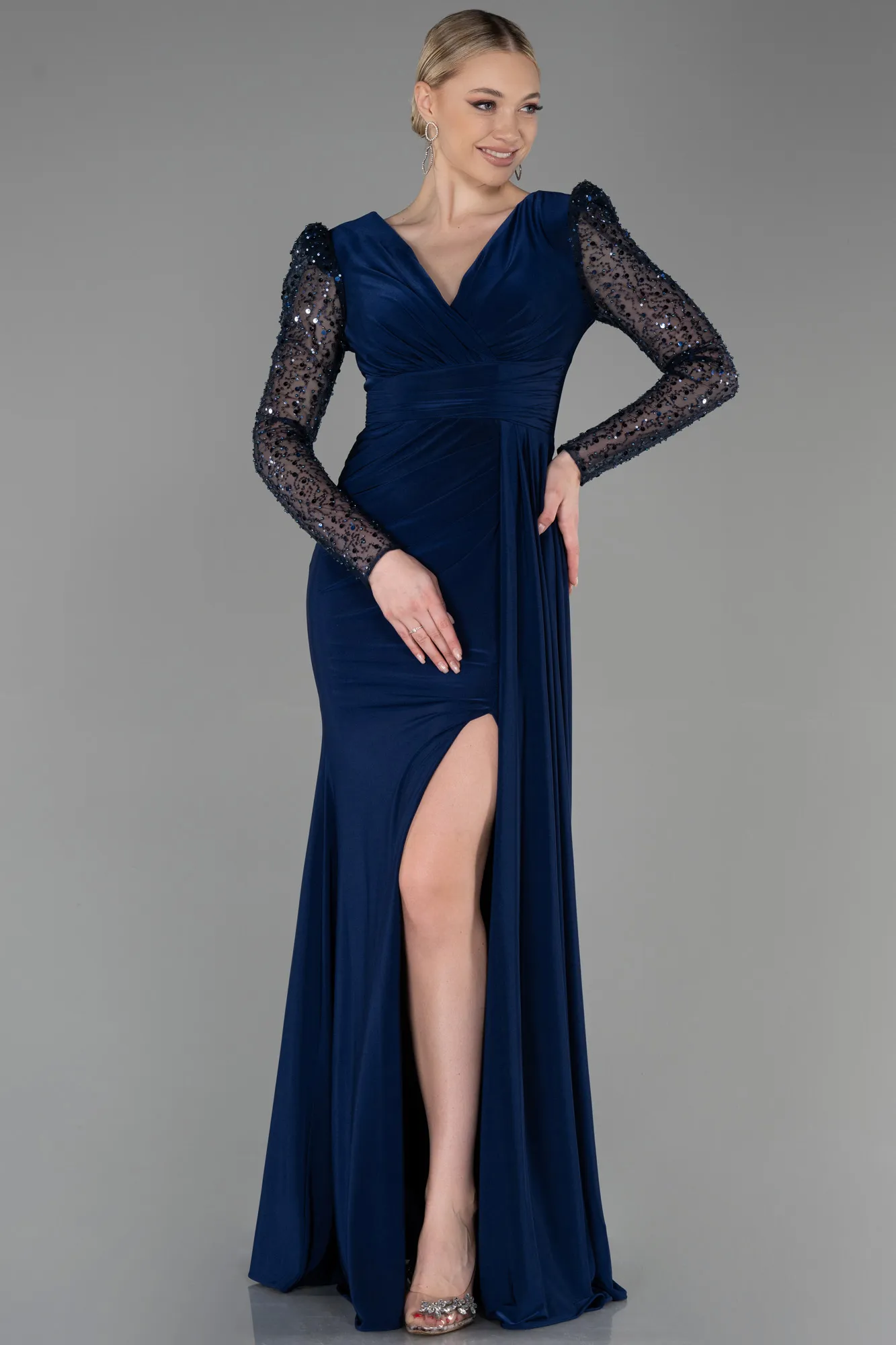 Navy Blue-Long Evening Dress ABU3321