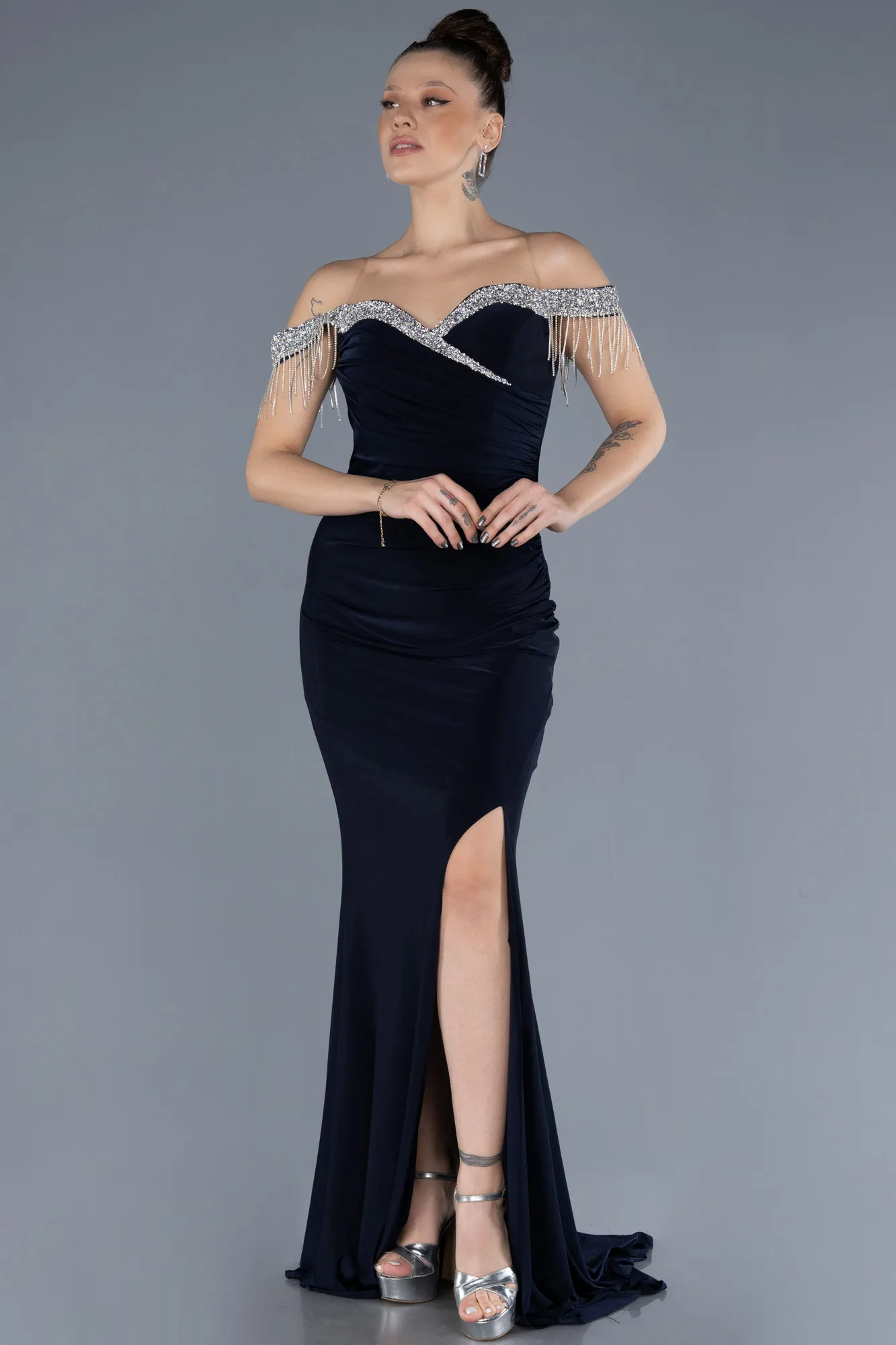 Navy Blue-Long Evening Dress ABU4553