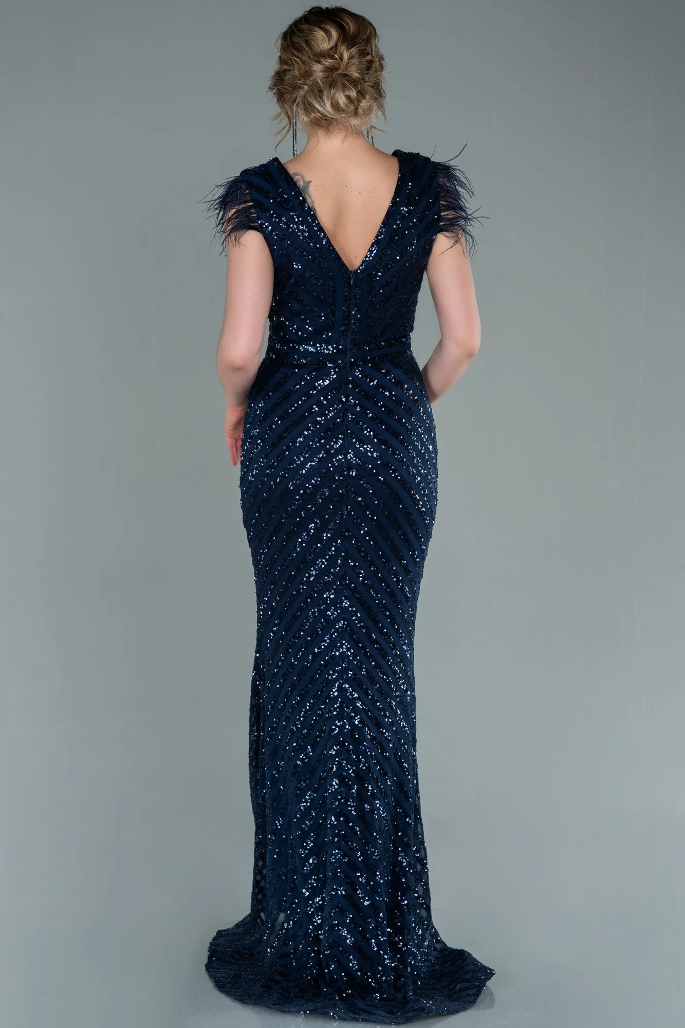 Navy Blue-Long Evening Dress ABU881