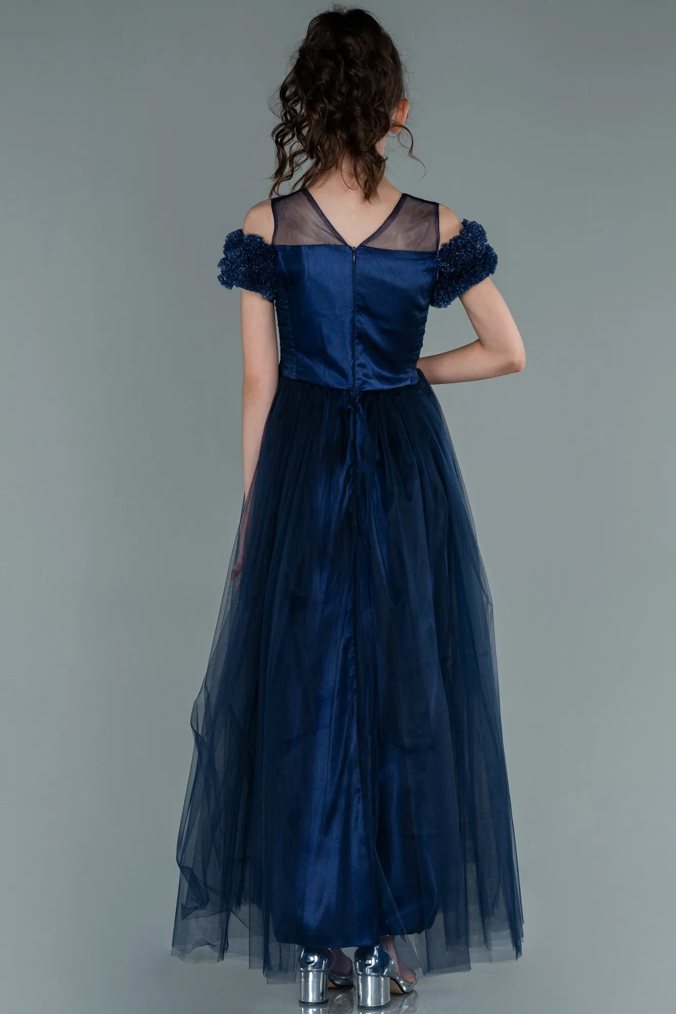 Navy Blue-Long Girl Dress ABU2446