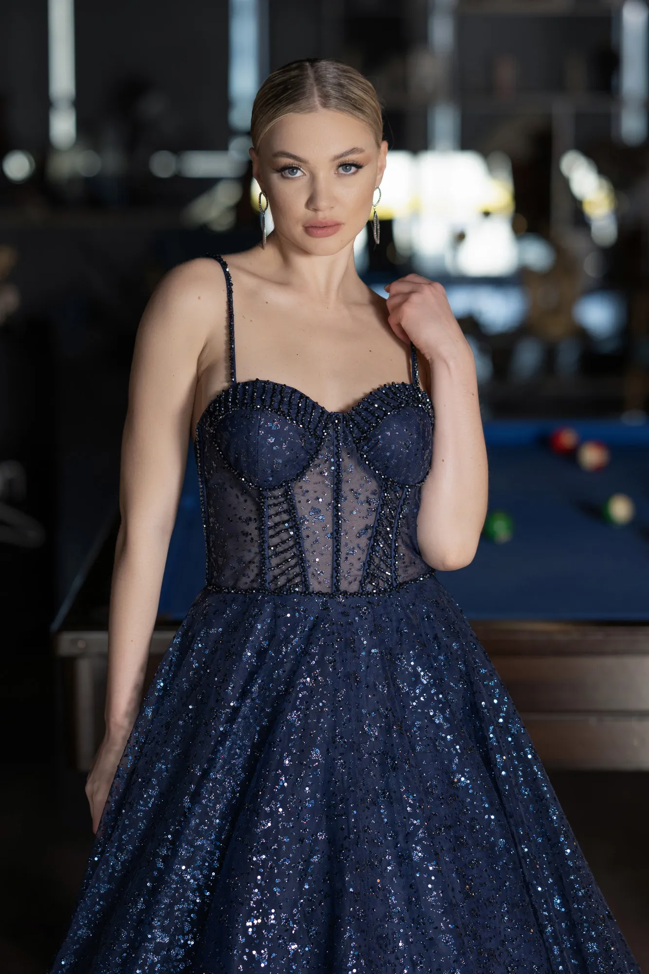 Navy Blue-Long Haute Couture Dress ABU3556