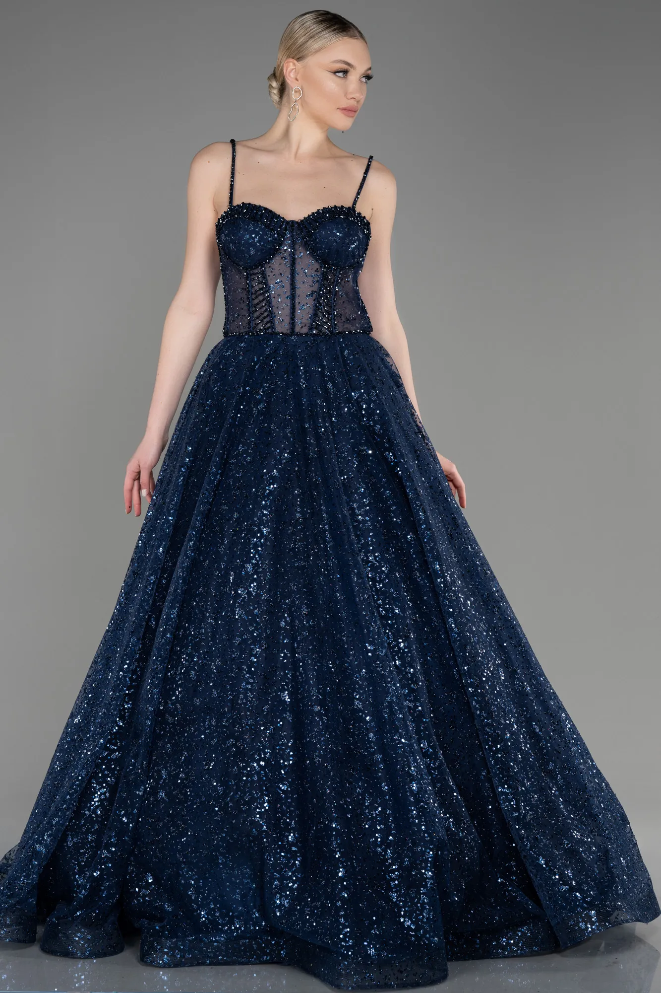 Navy Blue-Long Haute Couture Dress ABU3556