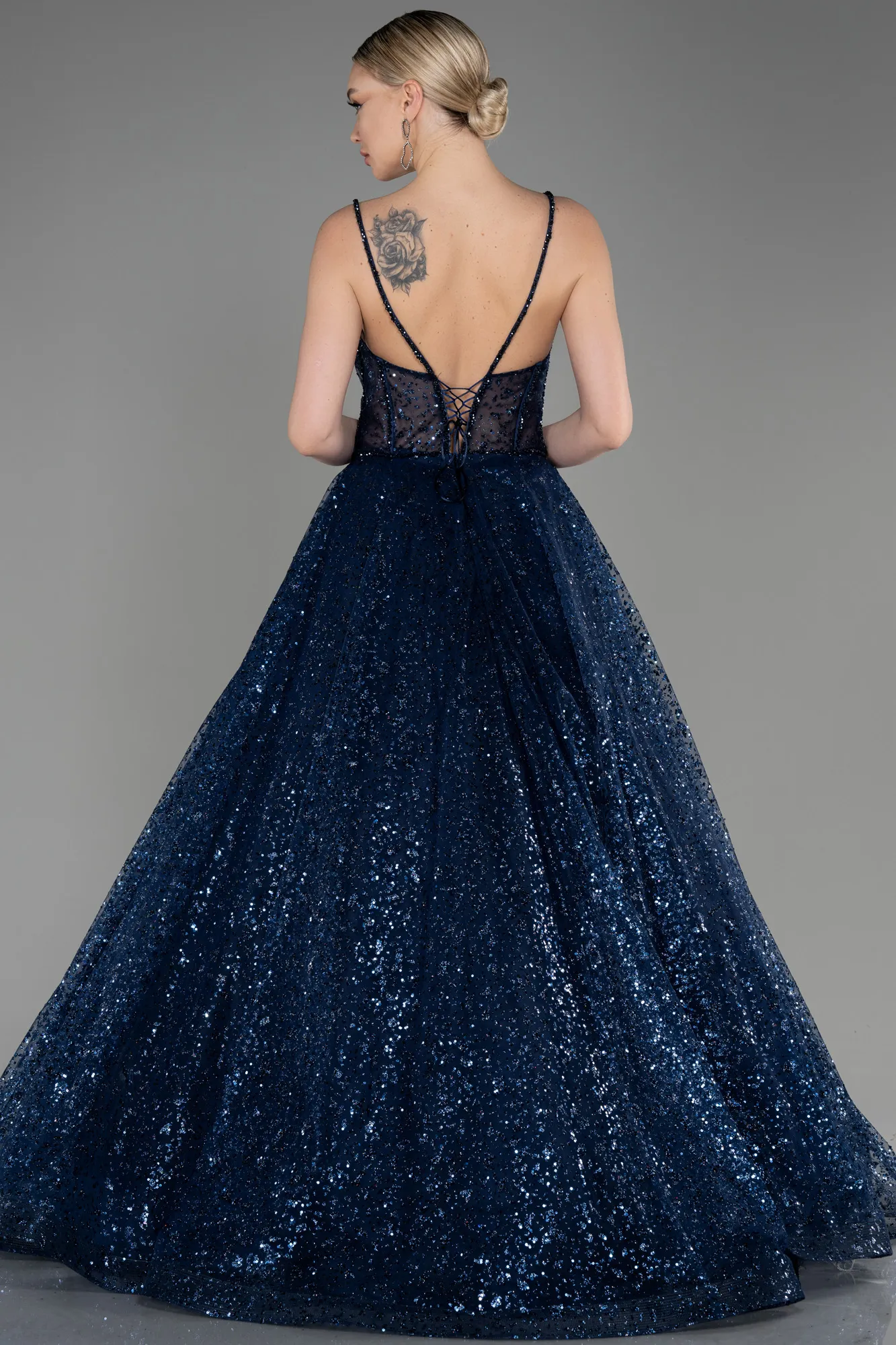 Navy Blue-Long Haute Couture Dress ABU3556