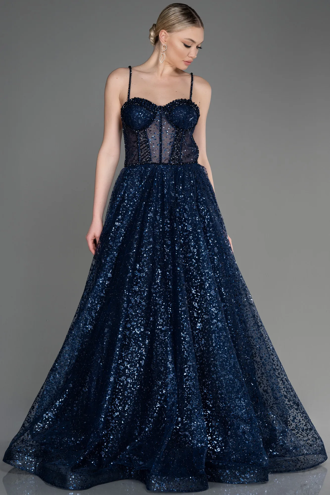 Navy Blue-Long Haute Couture Dress ABU3556