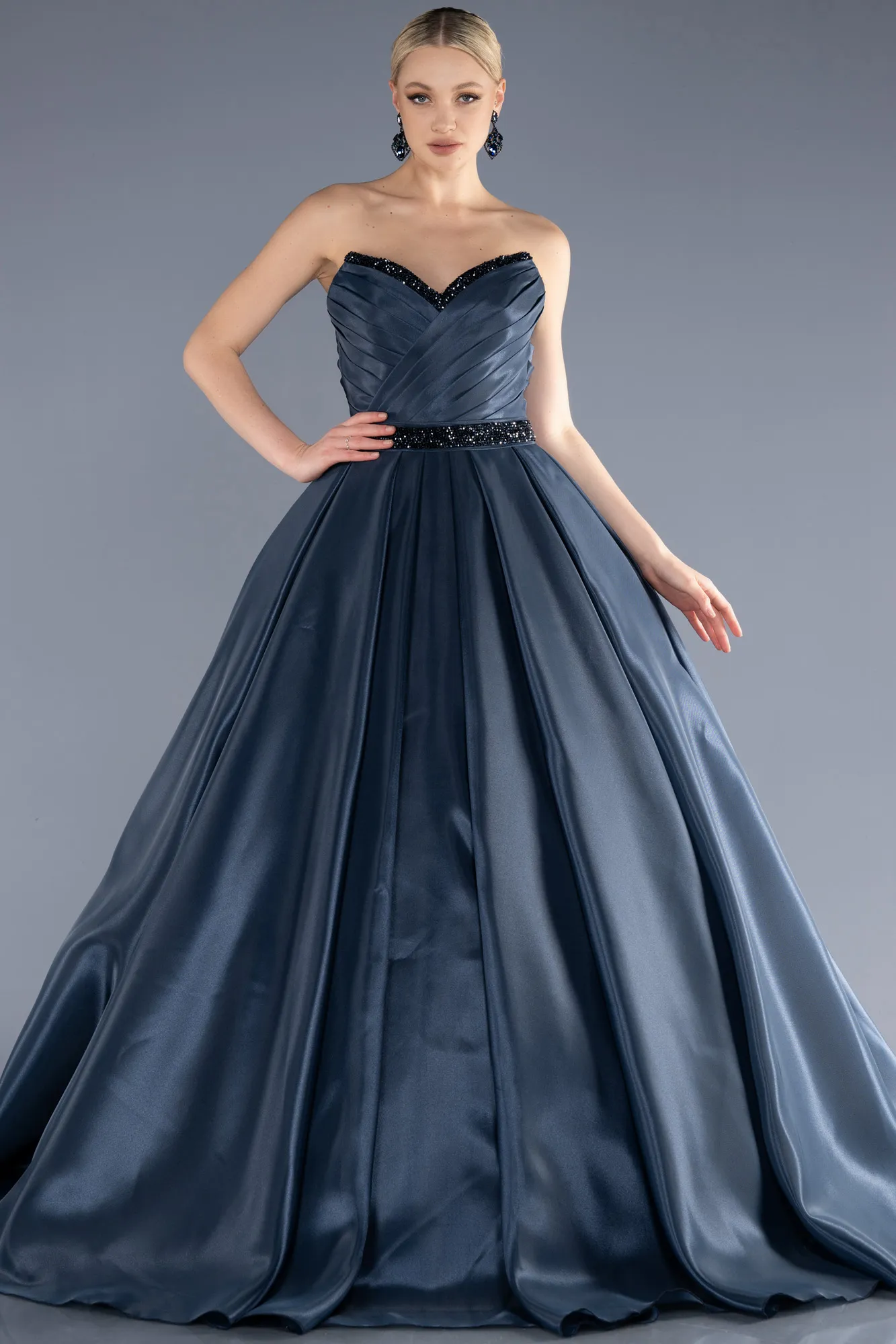 Navy Blue-Long Haute Couture Dress ABU3596