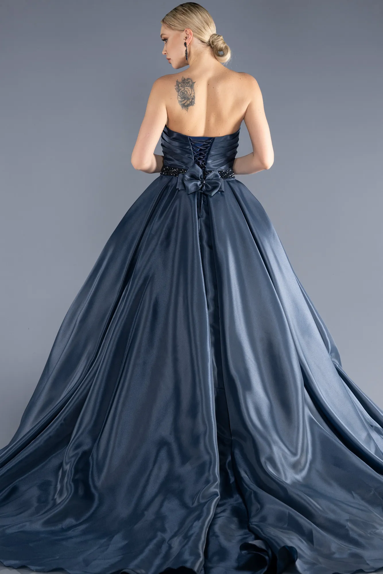 Navy Blue-Long Haute Couture Dress ABU3596