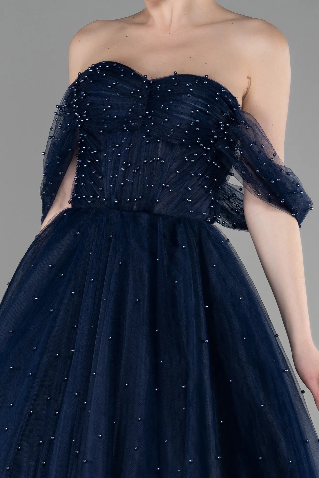 Navy Blue-Long Haute Couture Dress ABU3599