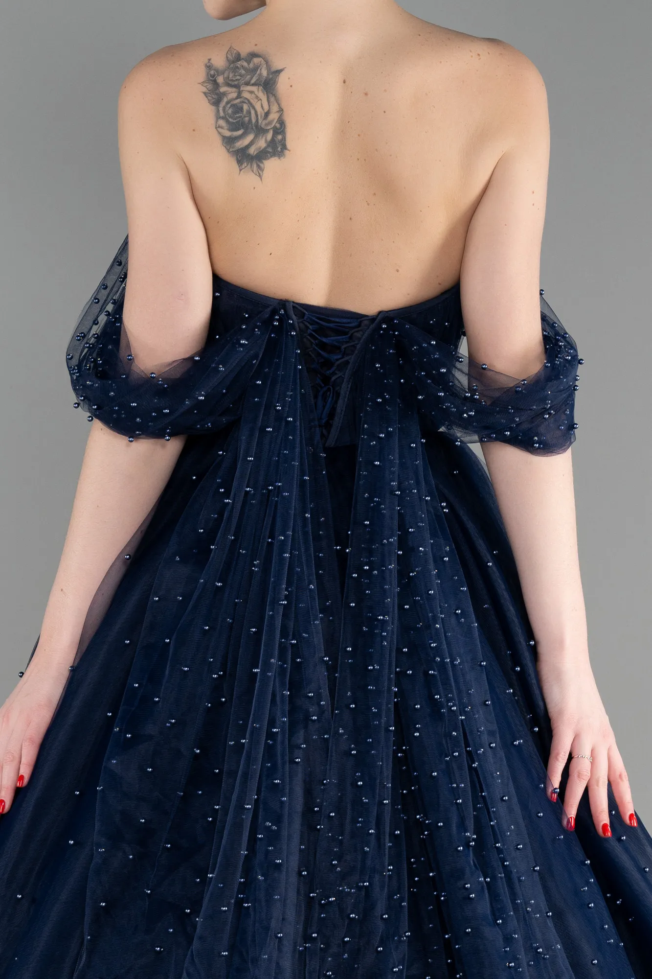 Navy Blue-Long Haute Couture Dress ABU3599