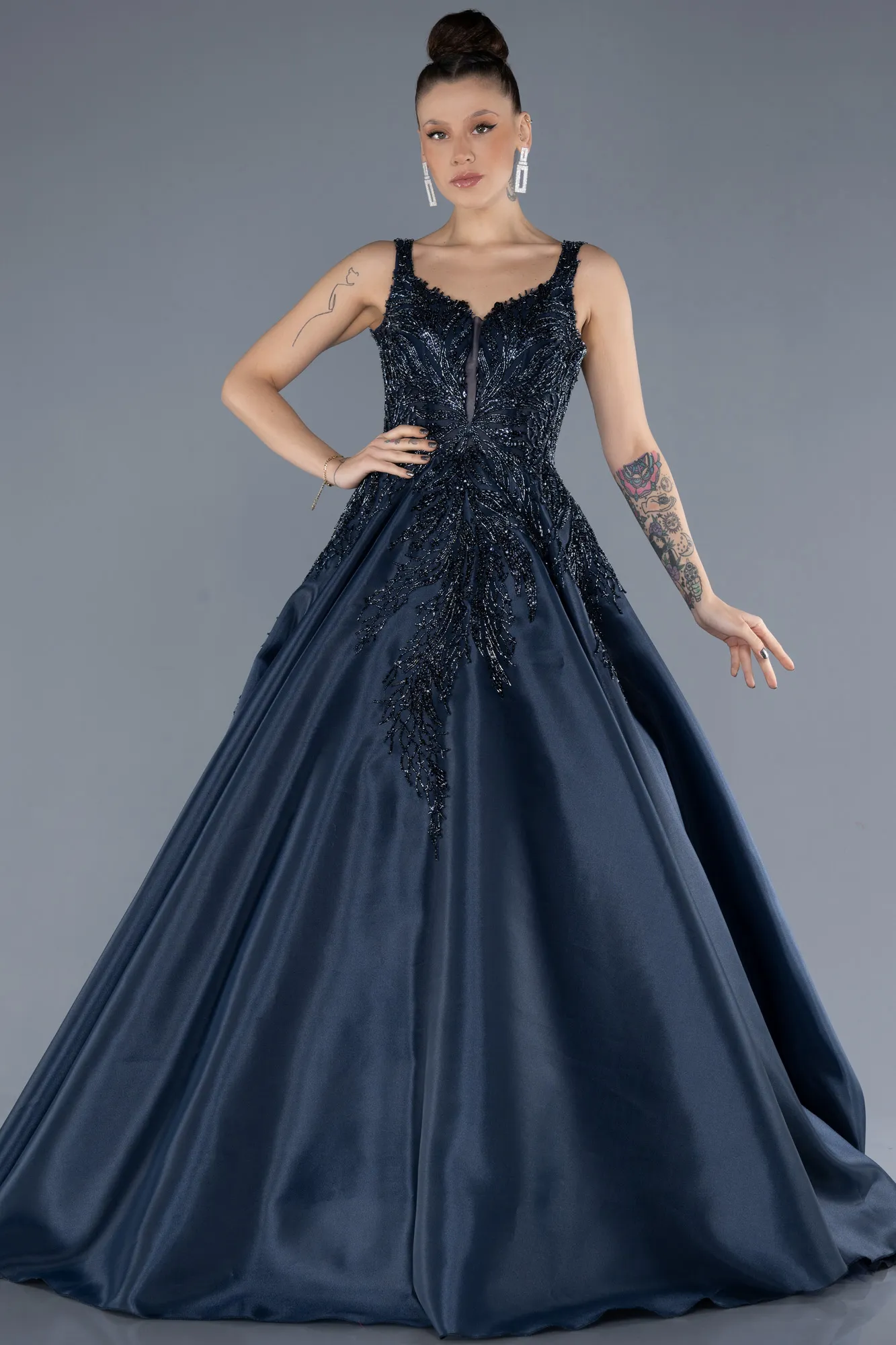 Navy Blue-Long Haute Couture Dress ABU4551