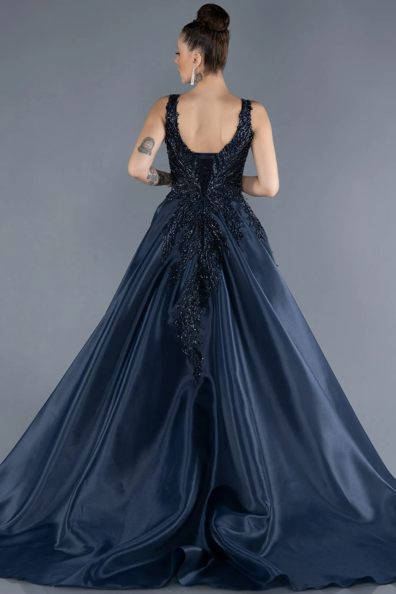 Navy Blue-Long Haute Couture Dress ABU4551