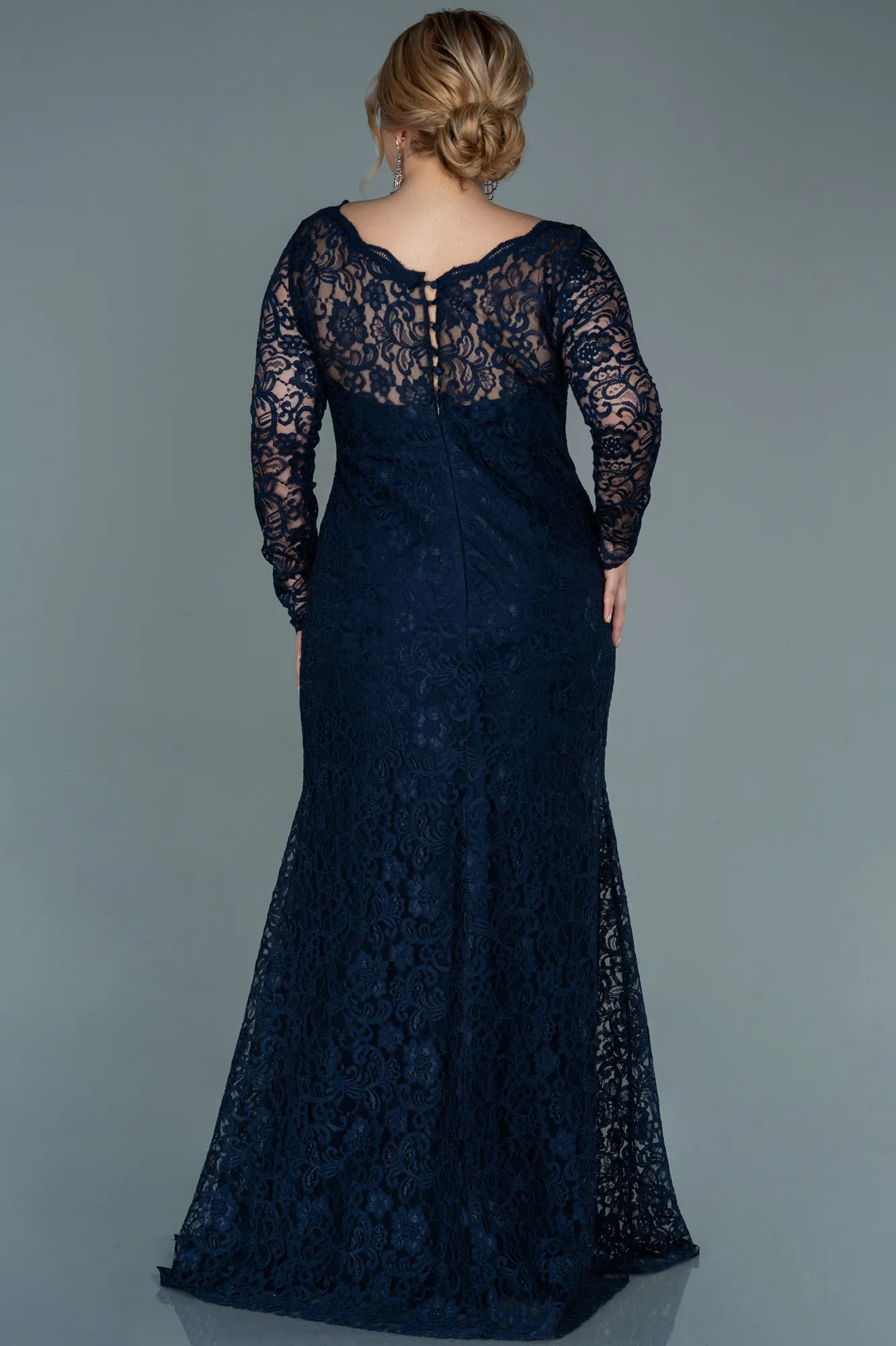 Navy Blue-Long Laced Oversized Evening Dress ABU1574