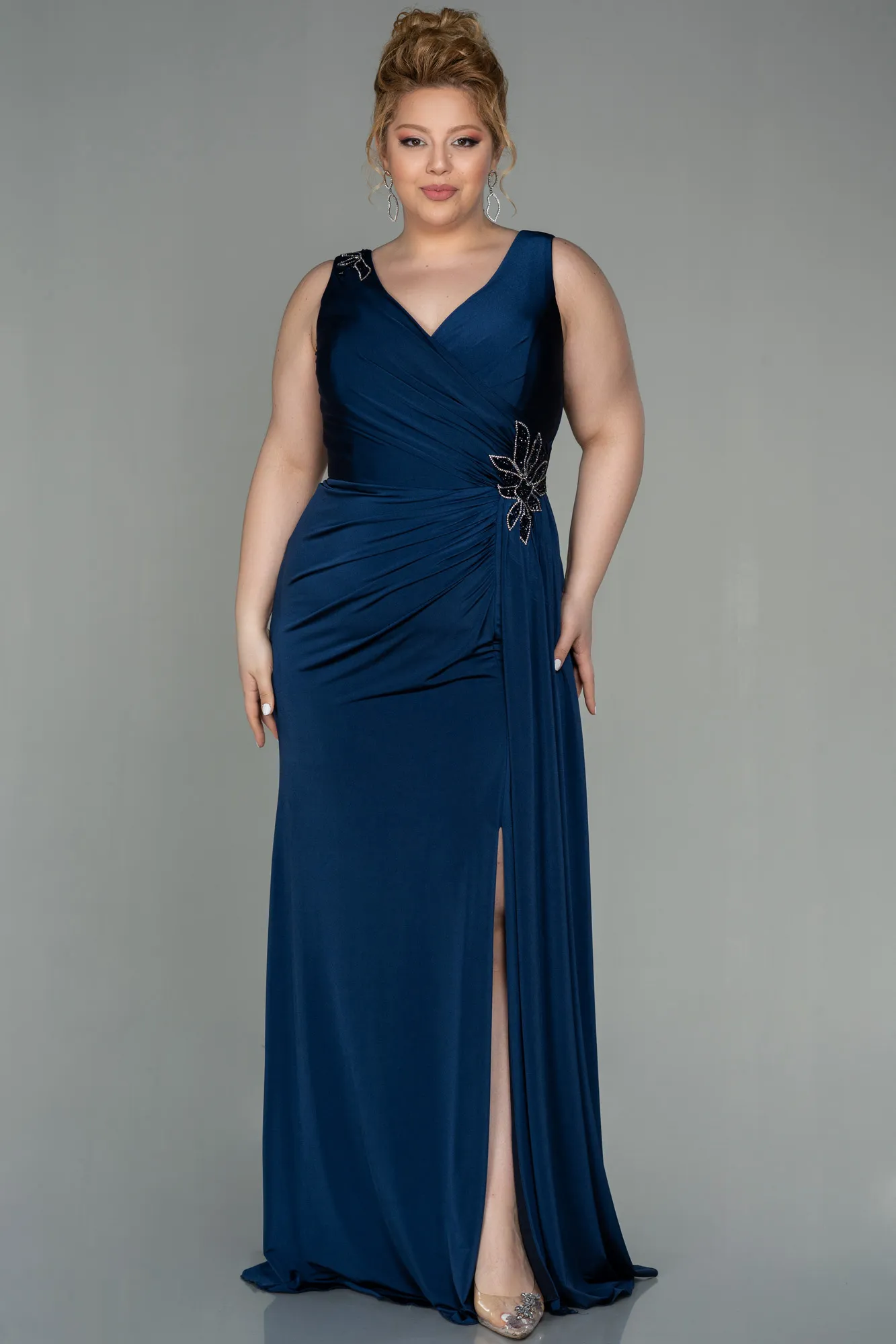 Navy Blue-Long Large Size Dress ABU2927