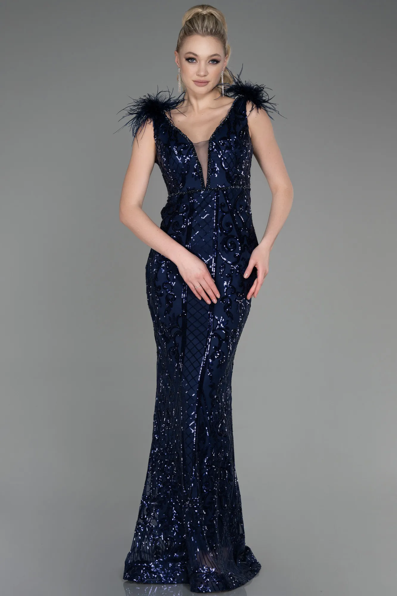 Navy Blue-Long Mermaid Prom Dress ABU3669
