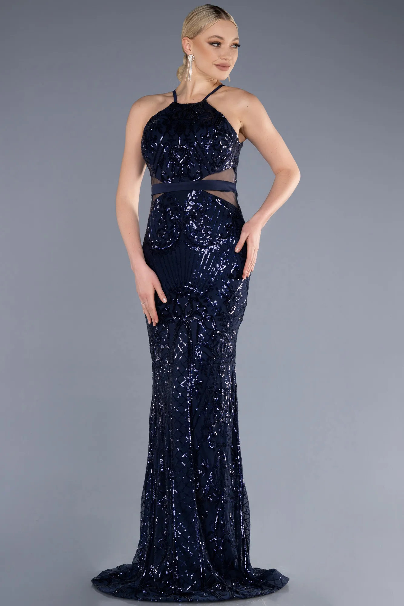 Navy Blue-Long Mermaid Prom Dress ABU3670