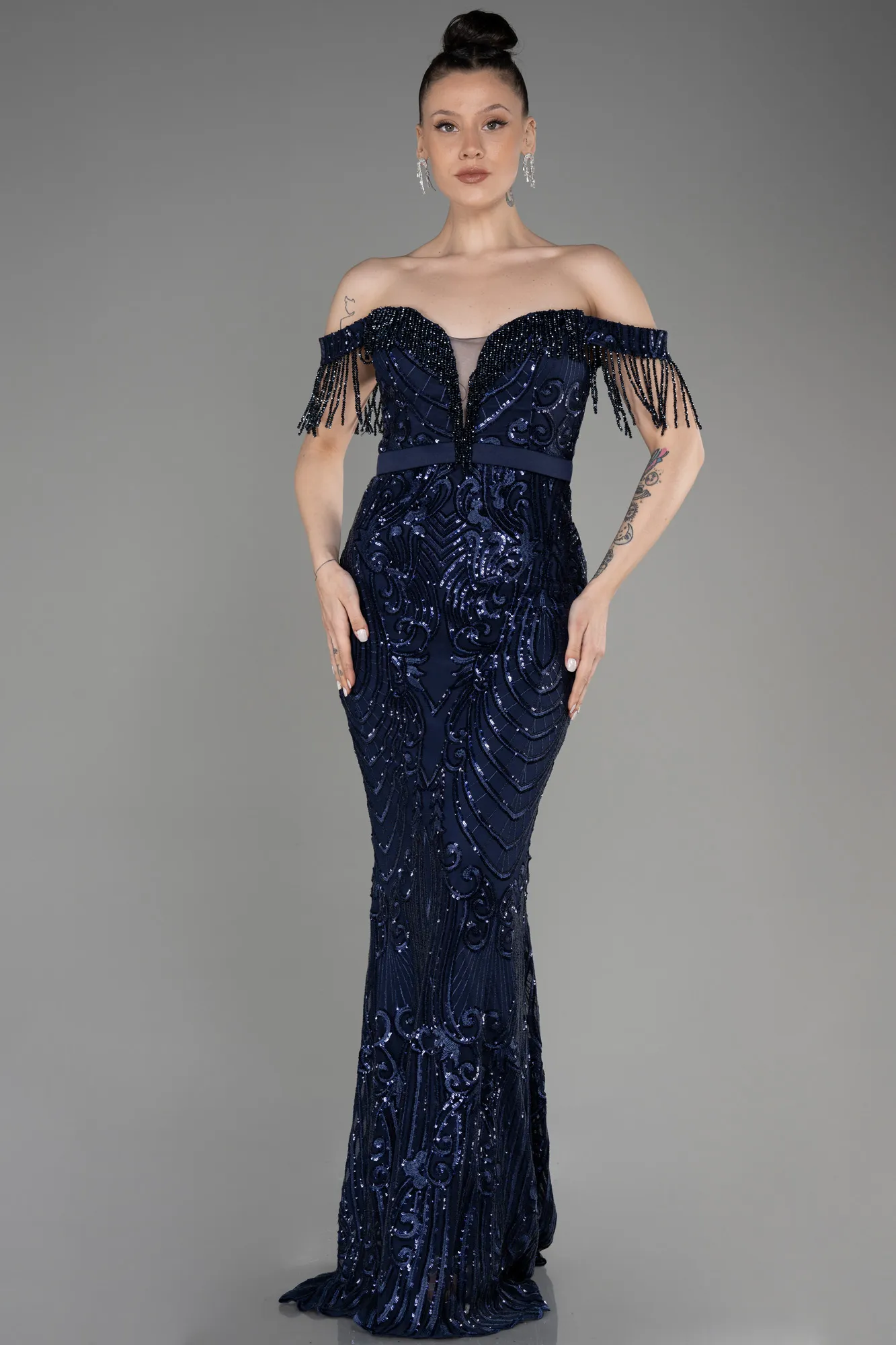 Navy Blue-Long Mermaid Prom Dress ABU3783