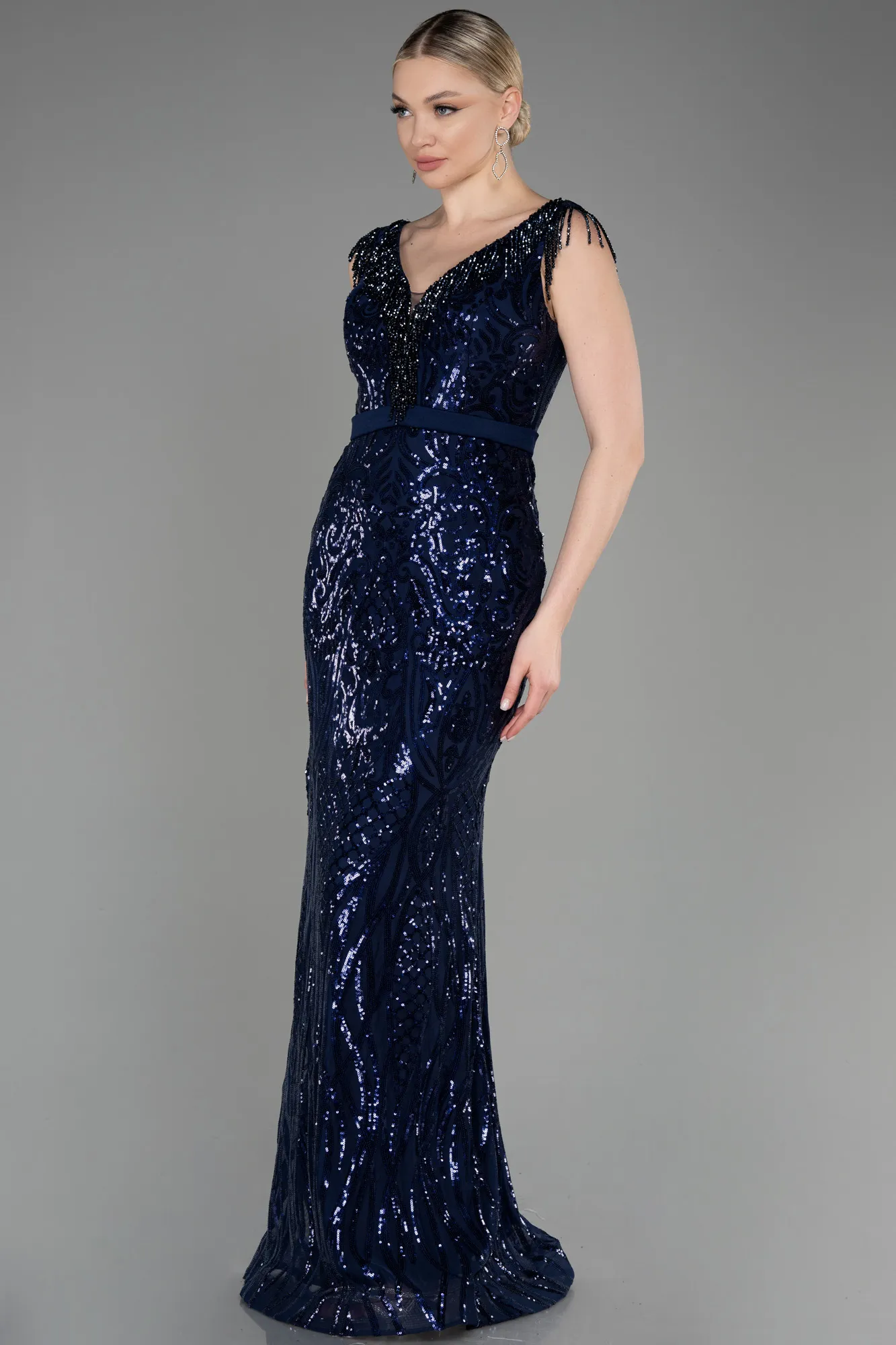 Navy Blue-Long Mermaid Prom Dress ABU3874