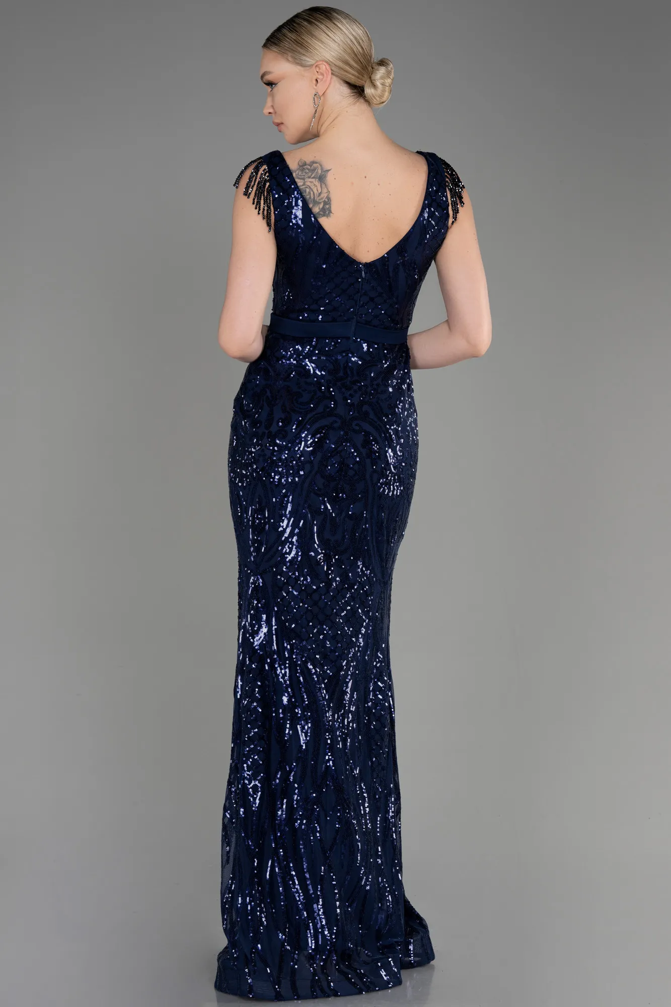 Navy Blue-Long Mermaid Prom Dress ABU3874