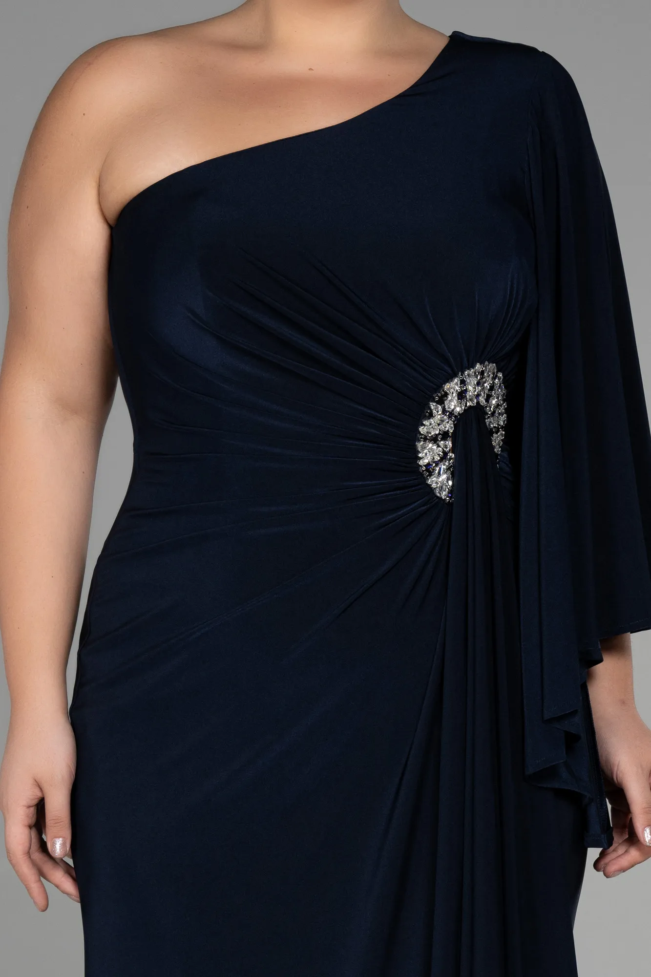 Navy Blue-Long Plus Size Engagement Dress ABU3373