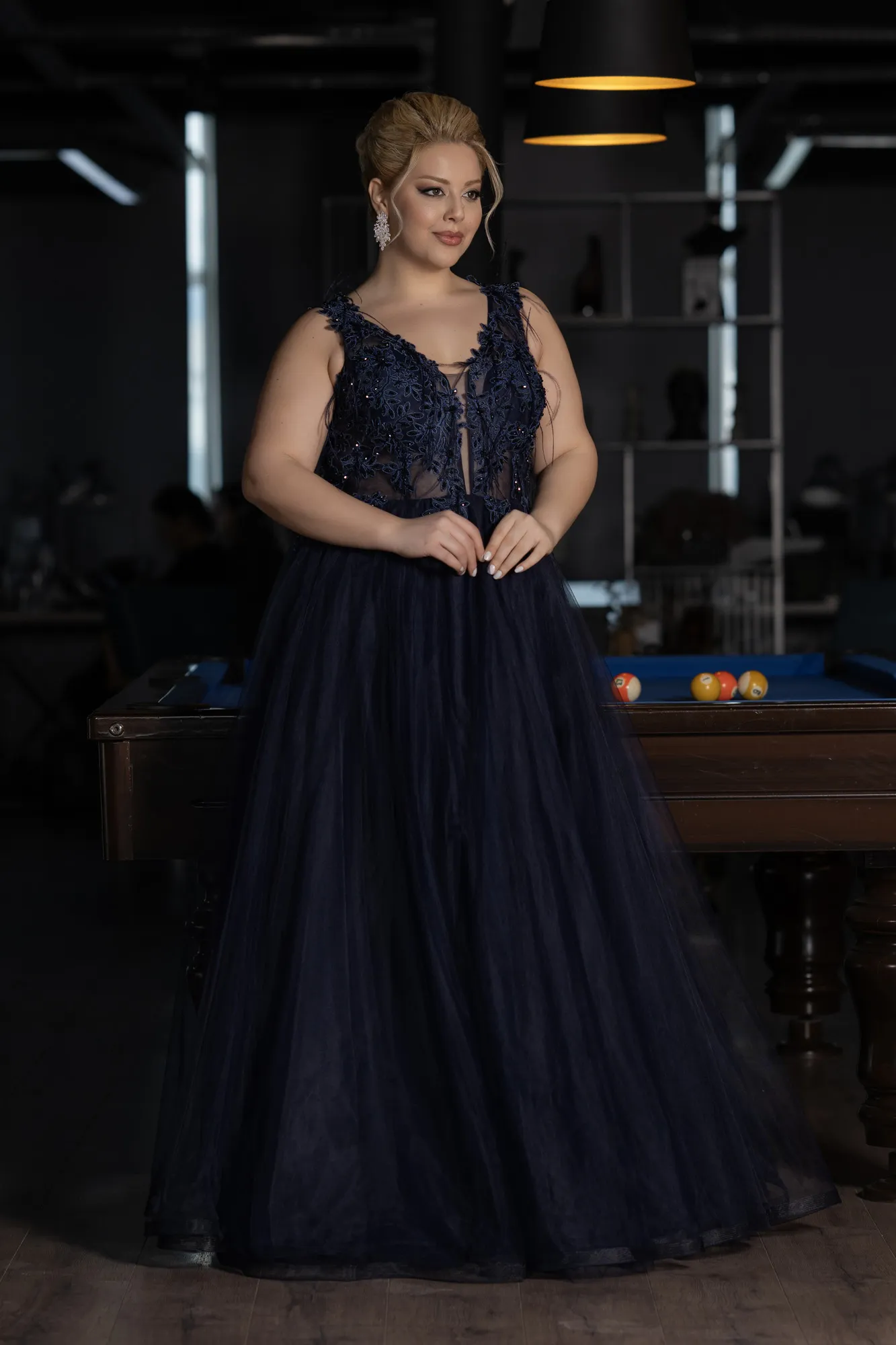 Navy Blue-Long Plus Size Engagement Dress ABU3719