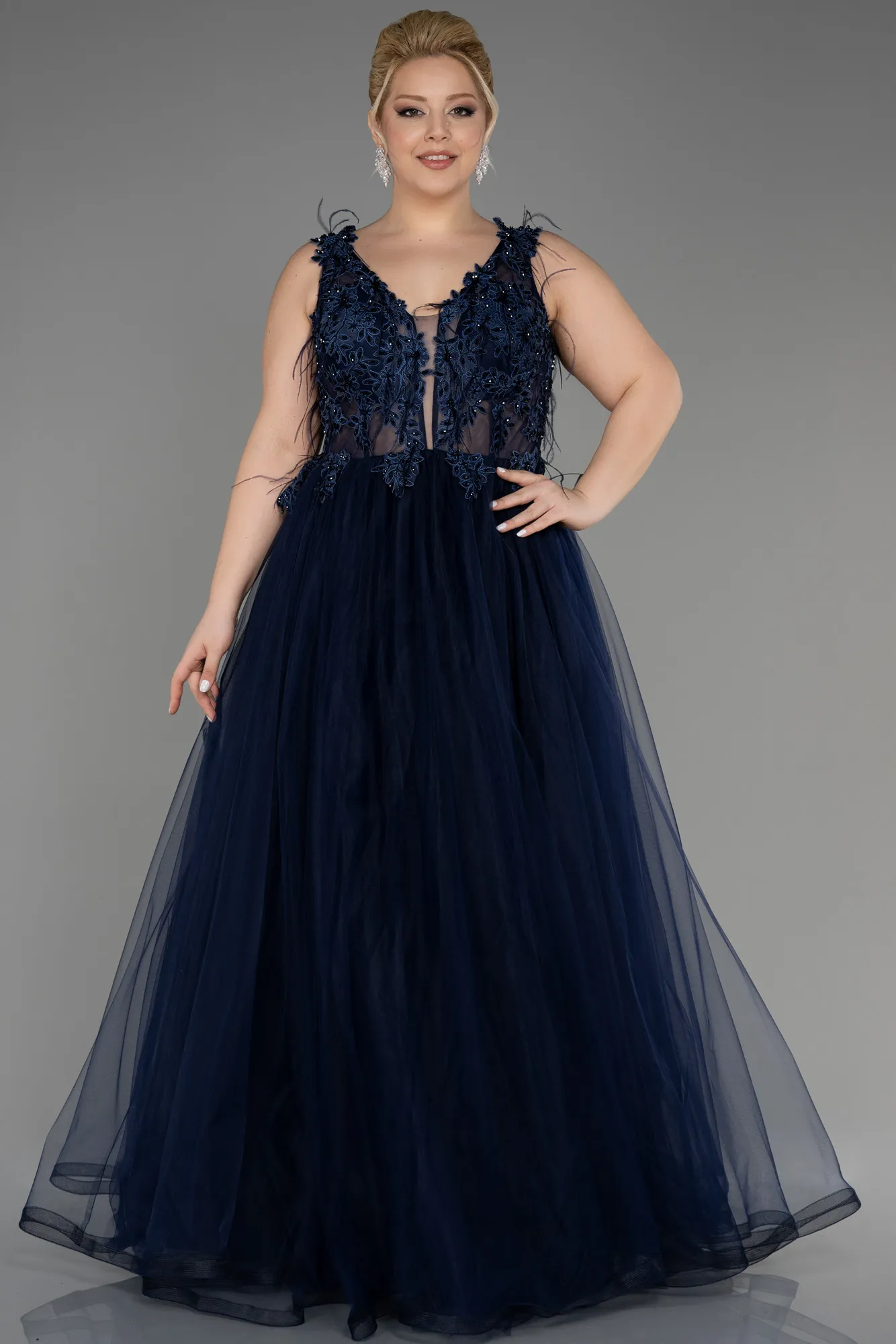 Navy Blue-Long Plus Size Engagement Dress ABU3719