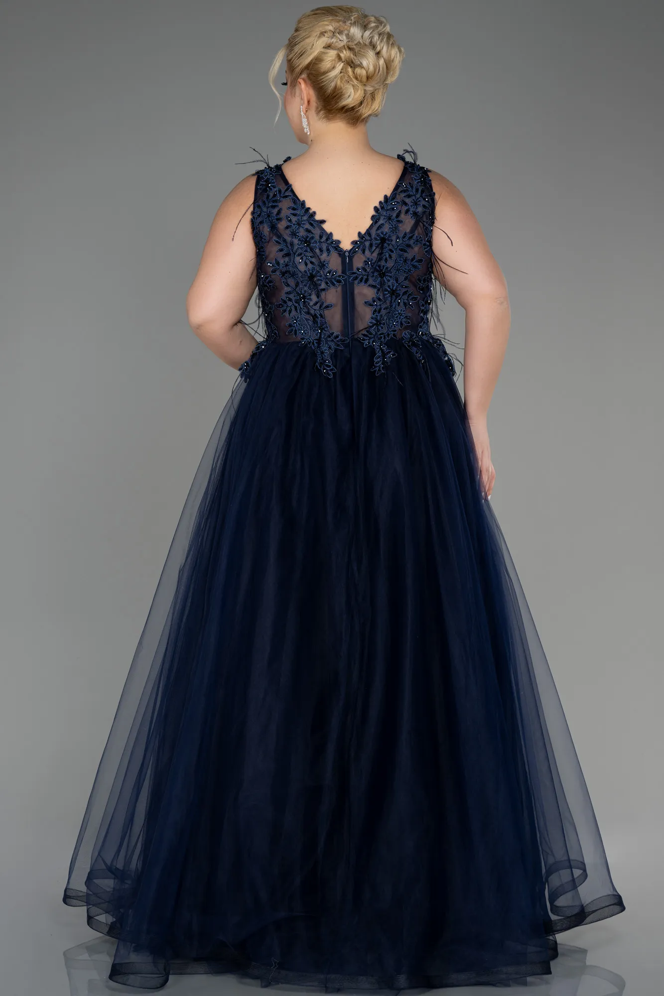 Navy Blue-Long Plus Size Engagement Dress ABU3719