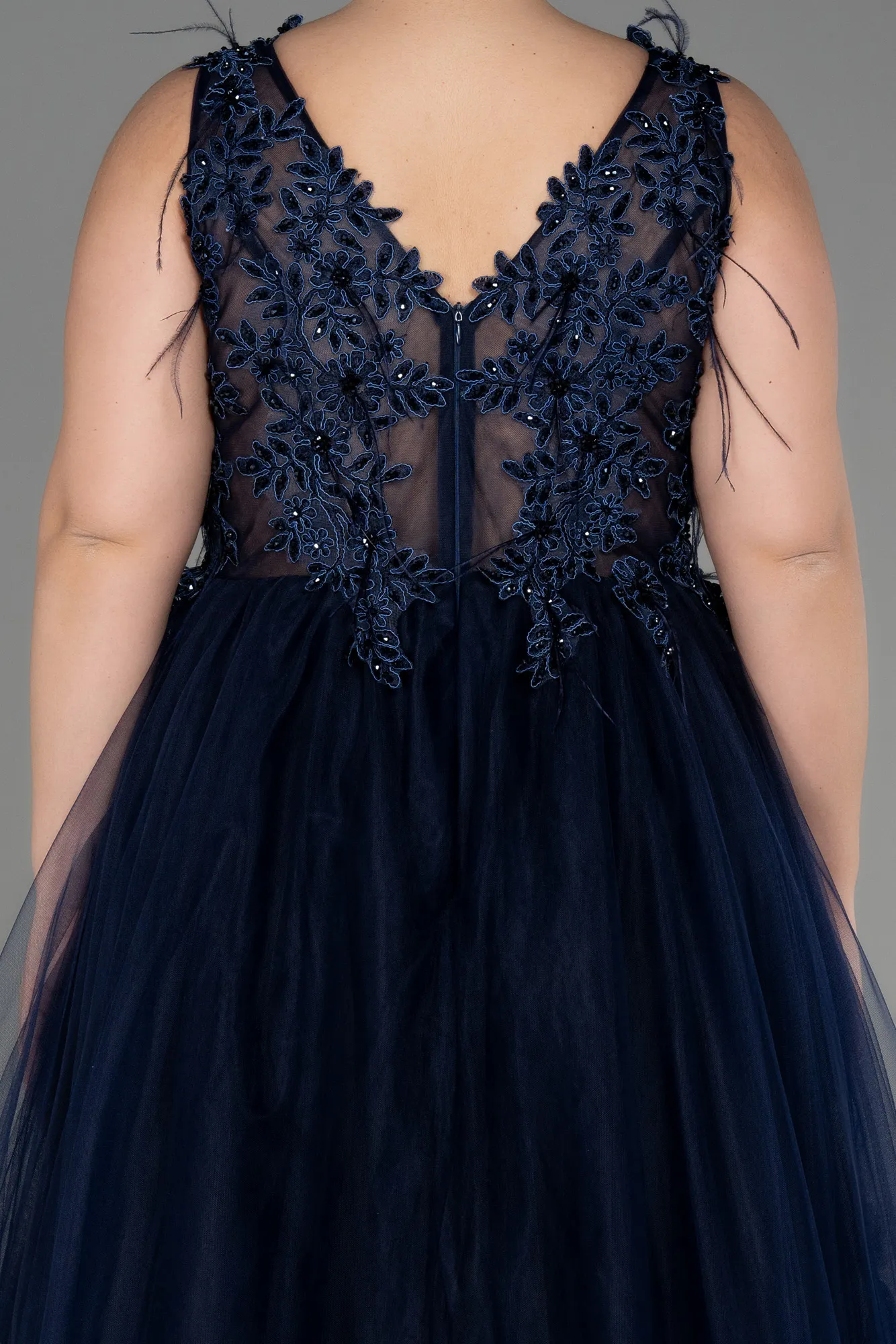 Navy Blue-Long Plus Size Engagement Dress ABU3719