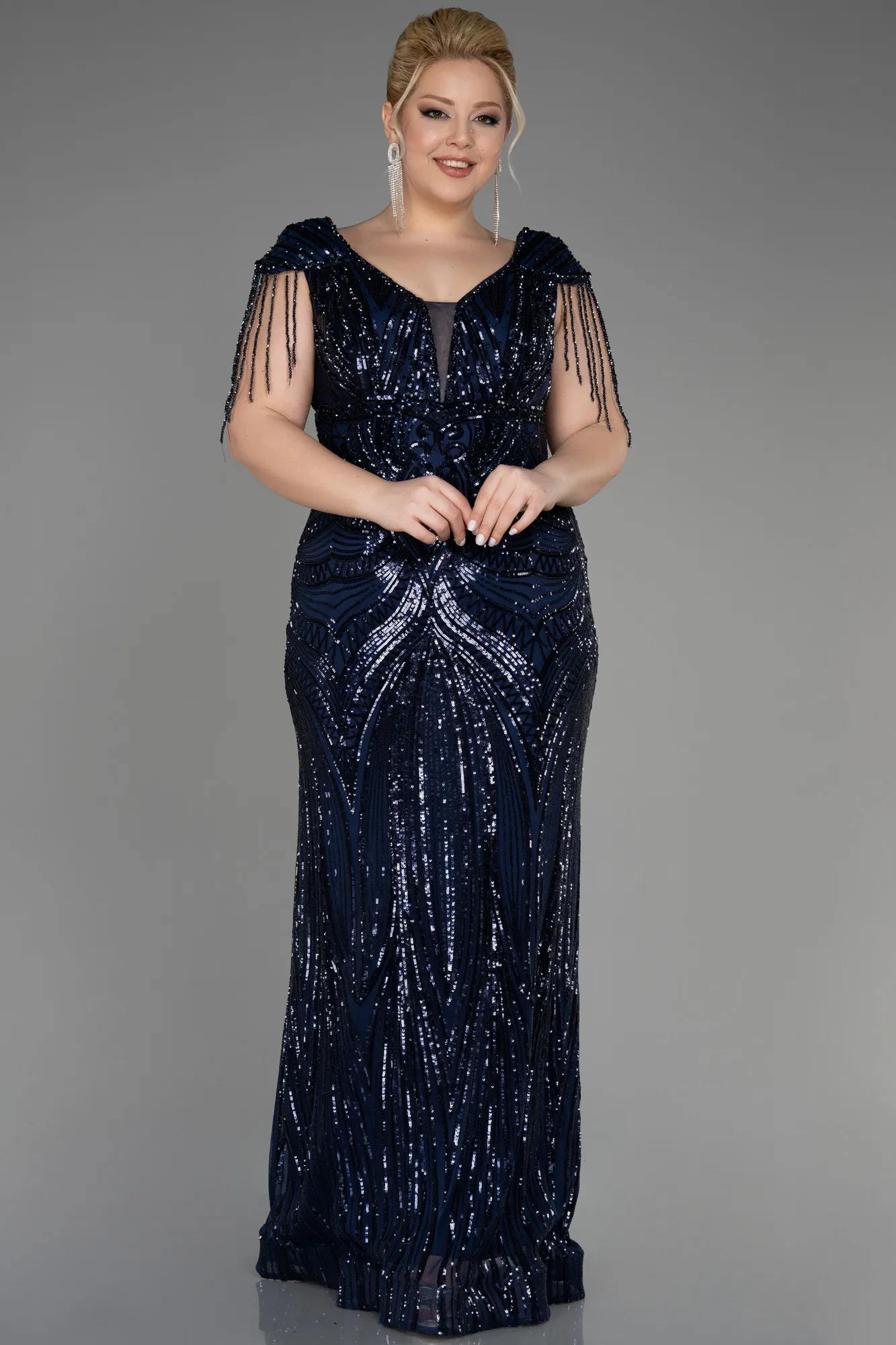 Navy Blue-Long Plus Size Engagement Dress ABU3730