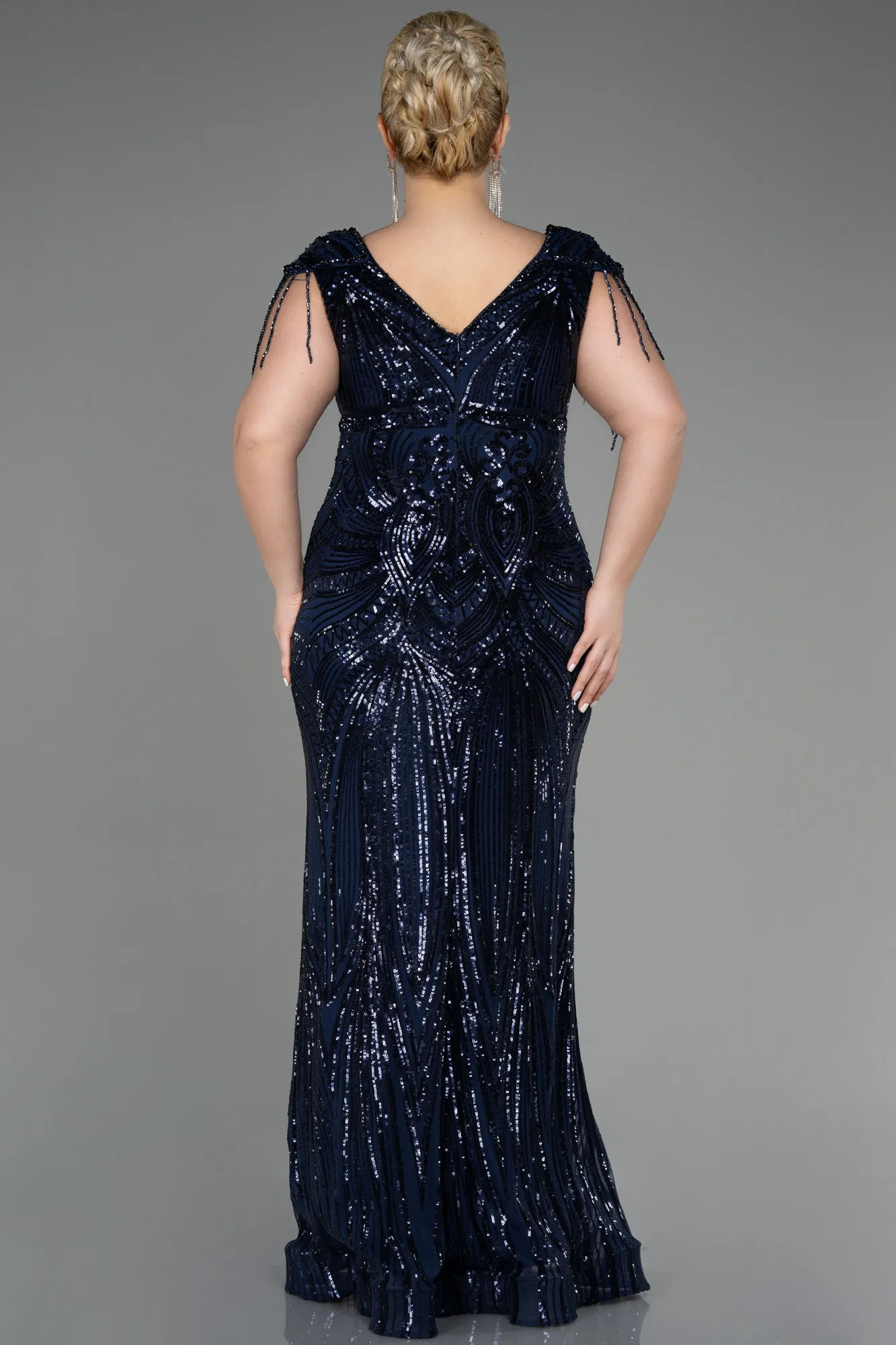 Navy Blue-Long Plus Size Engagement Dress ABU3730