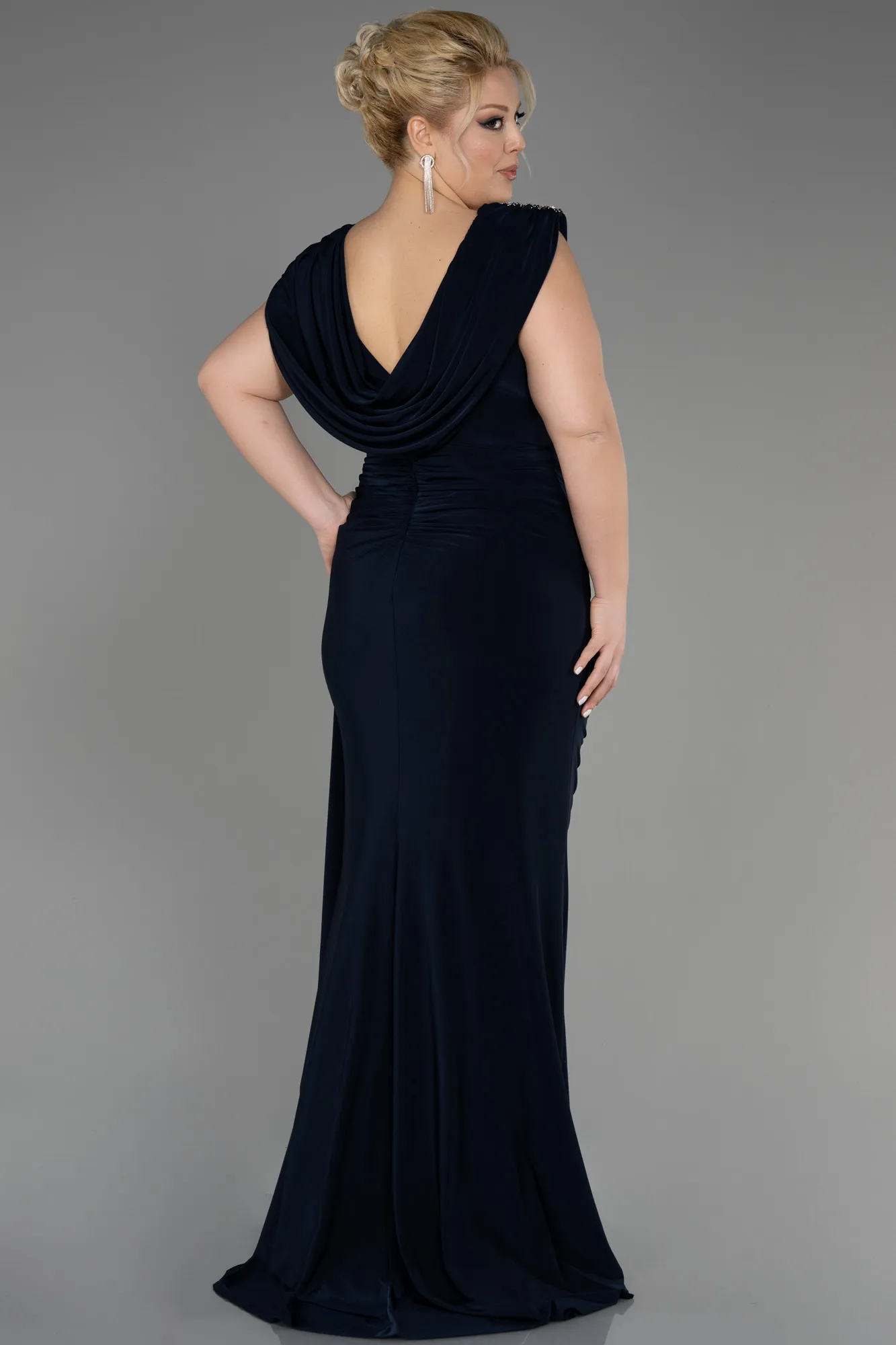 Navy Blue-Long Plus Size Engagement Dress ABU3734