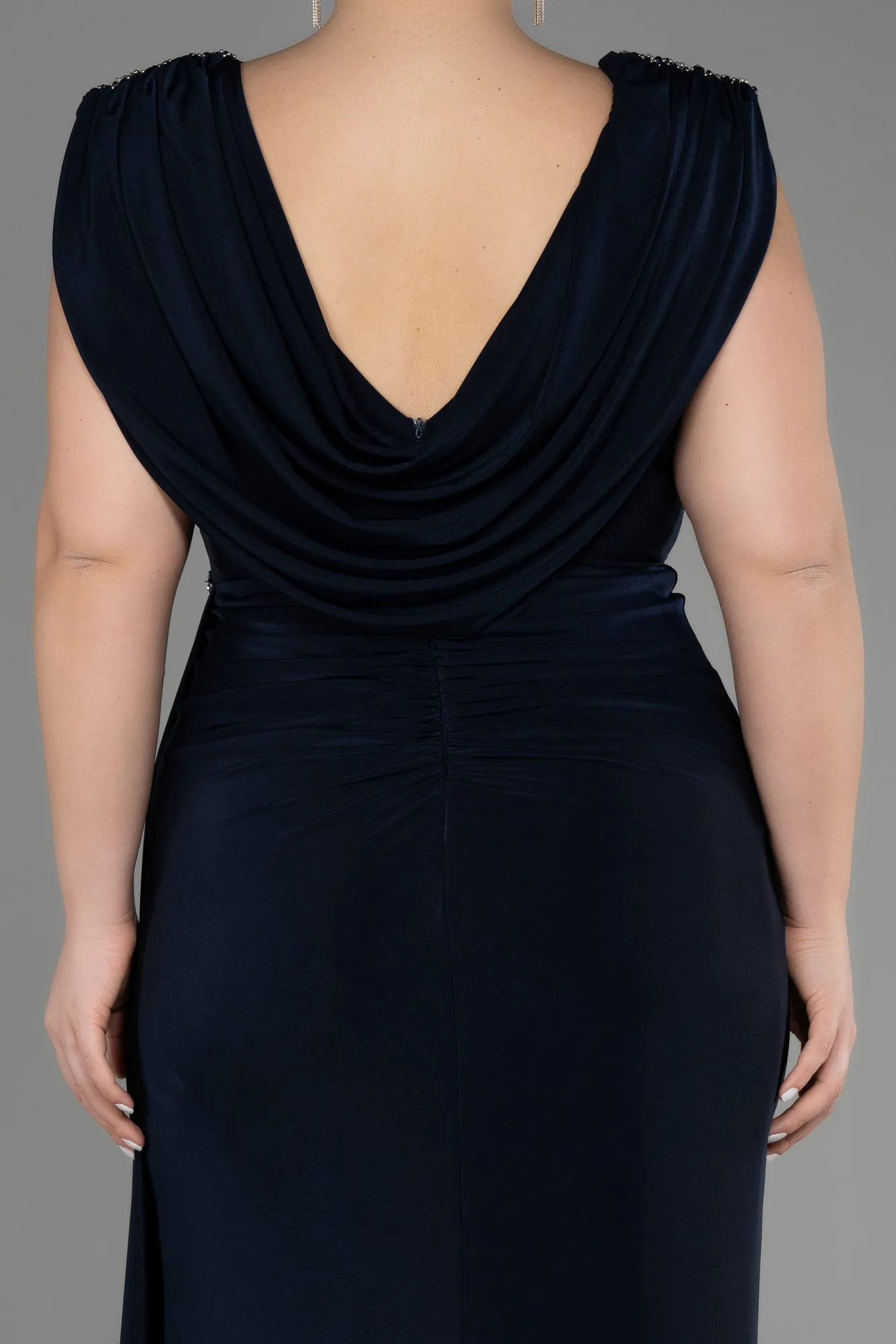 Navy Blue-Long Plus Size Engagement Dress ABU3734