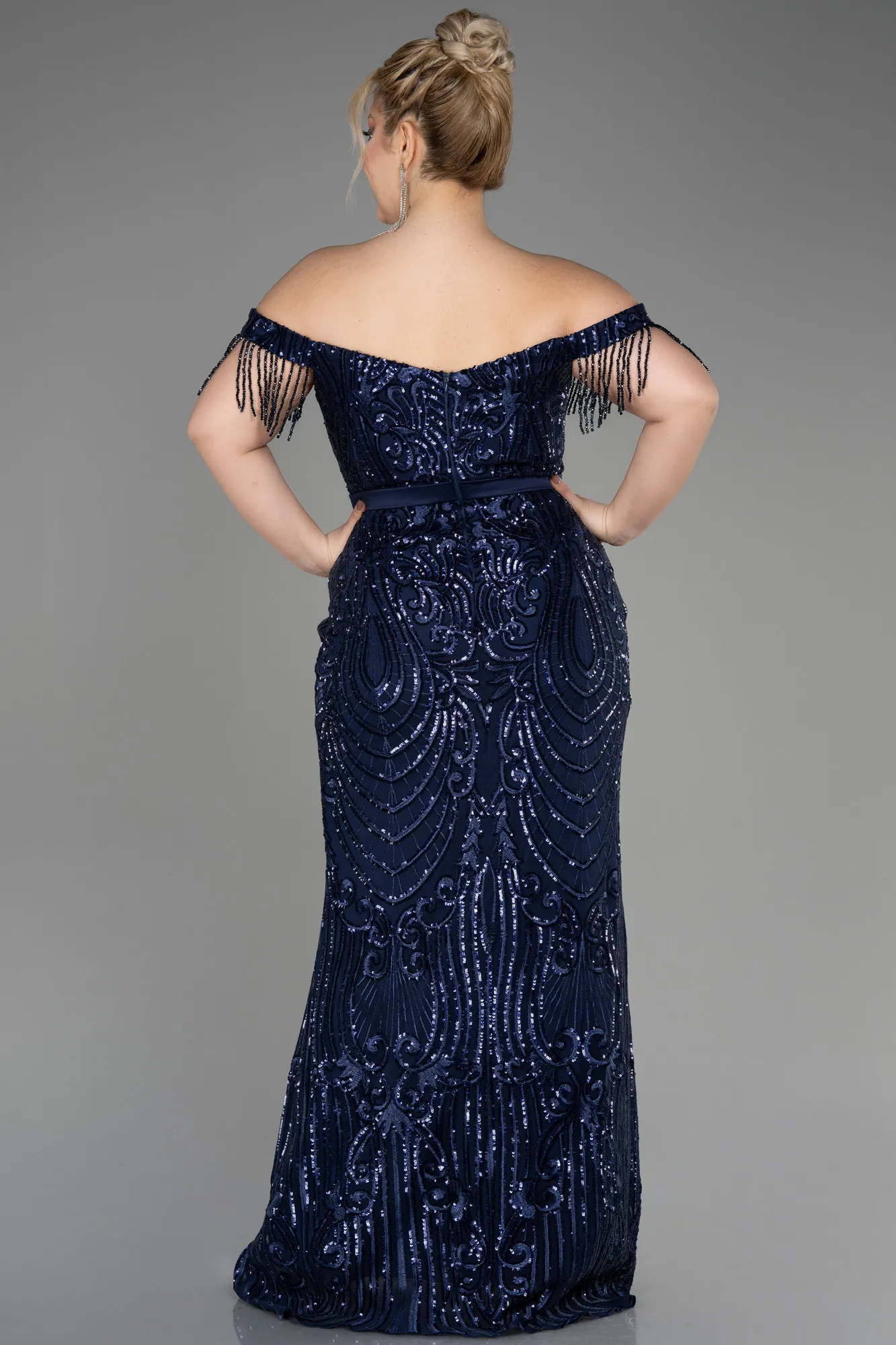 Navy Blue-Long Plus Size Engagement Dress ABU3785