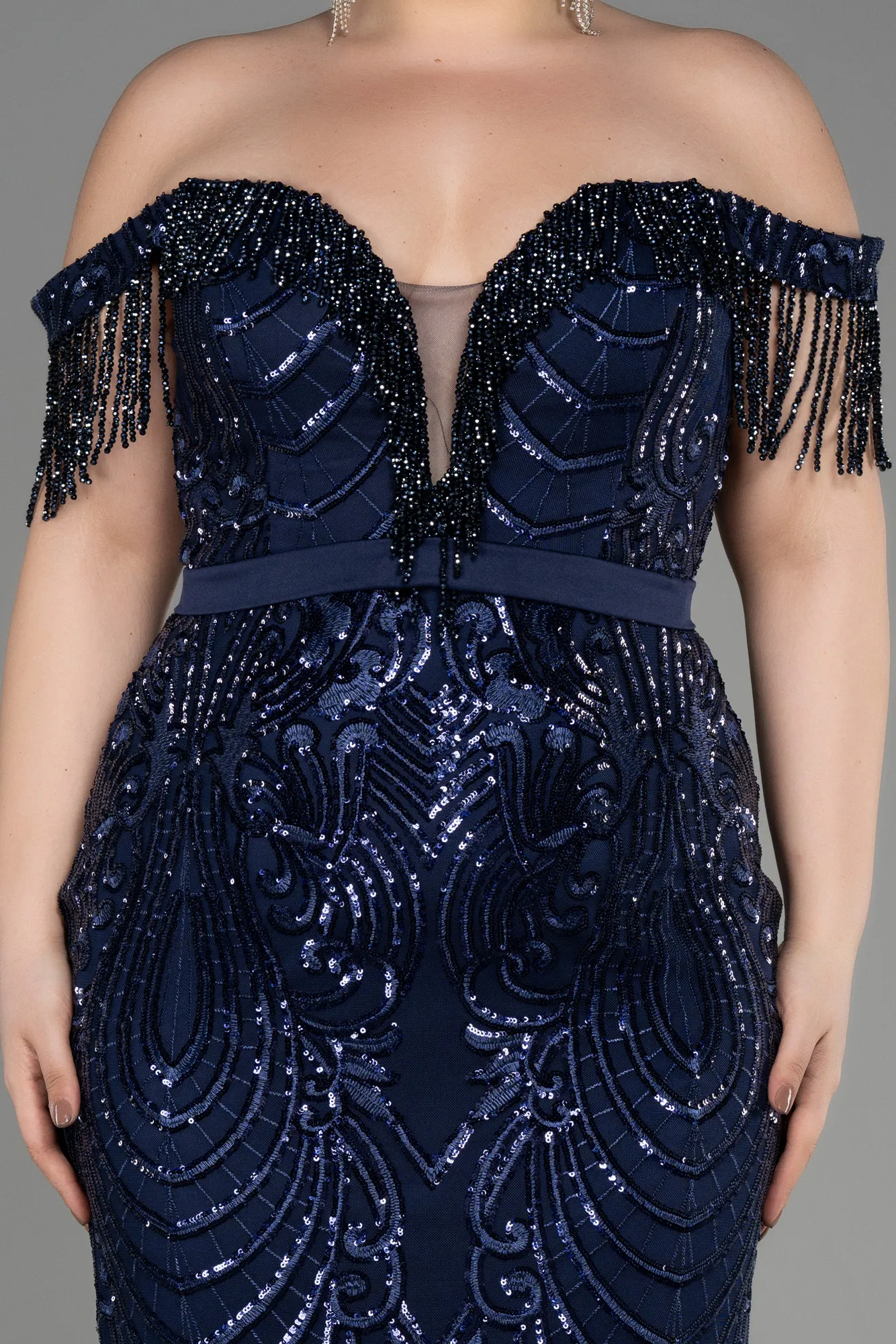 Navy Blue-Long Plus Size Engagement Dress ABU3785