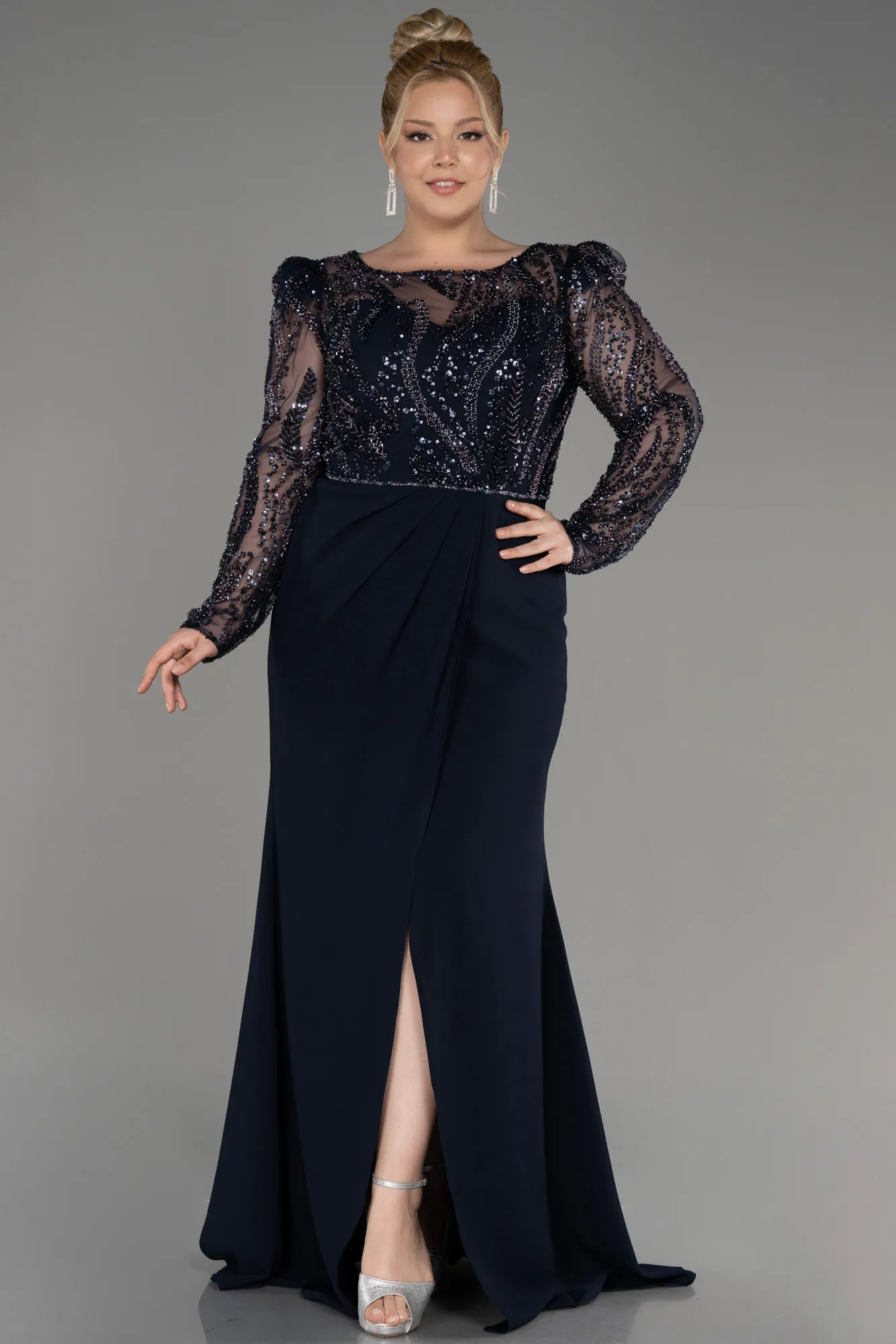 Navy Blue-Long Plus Size Engagement Dress ABU3808