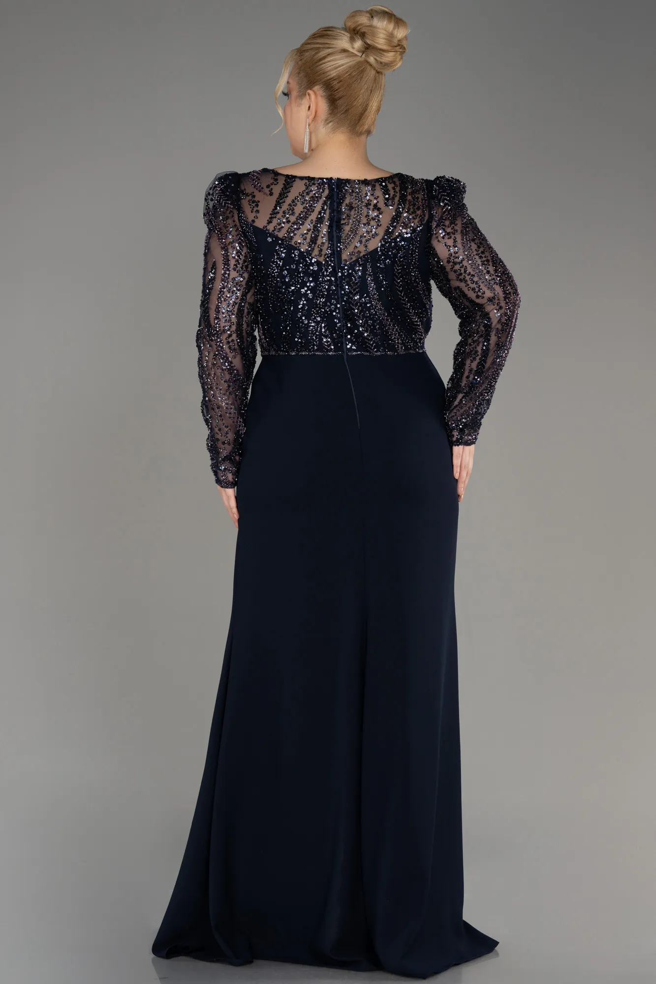 Navy Blue-Long Plus Size Engagement Dress ABU3808