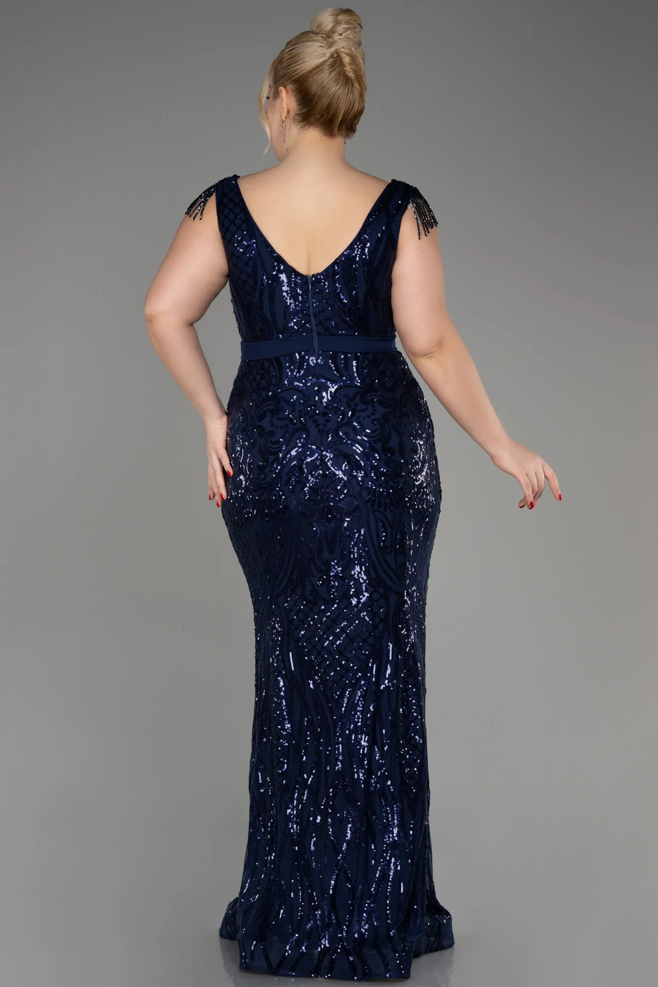 Navy Blue-Long Plus Size Engagement Dress ABU3876